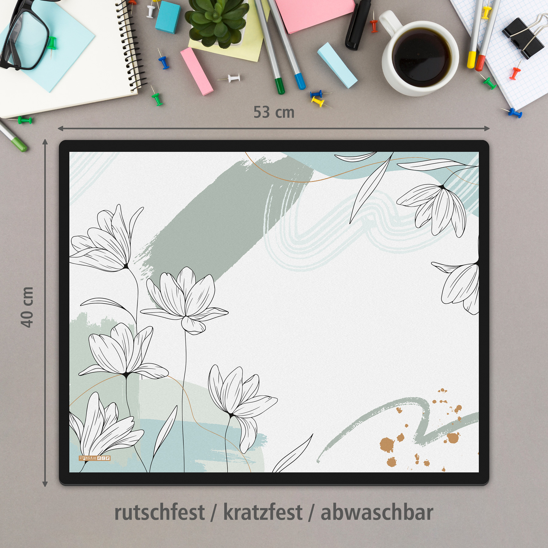 itenga Schreibunterlage V1 Motiv Blumenmuster Mint