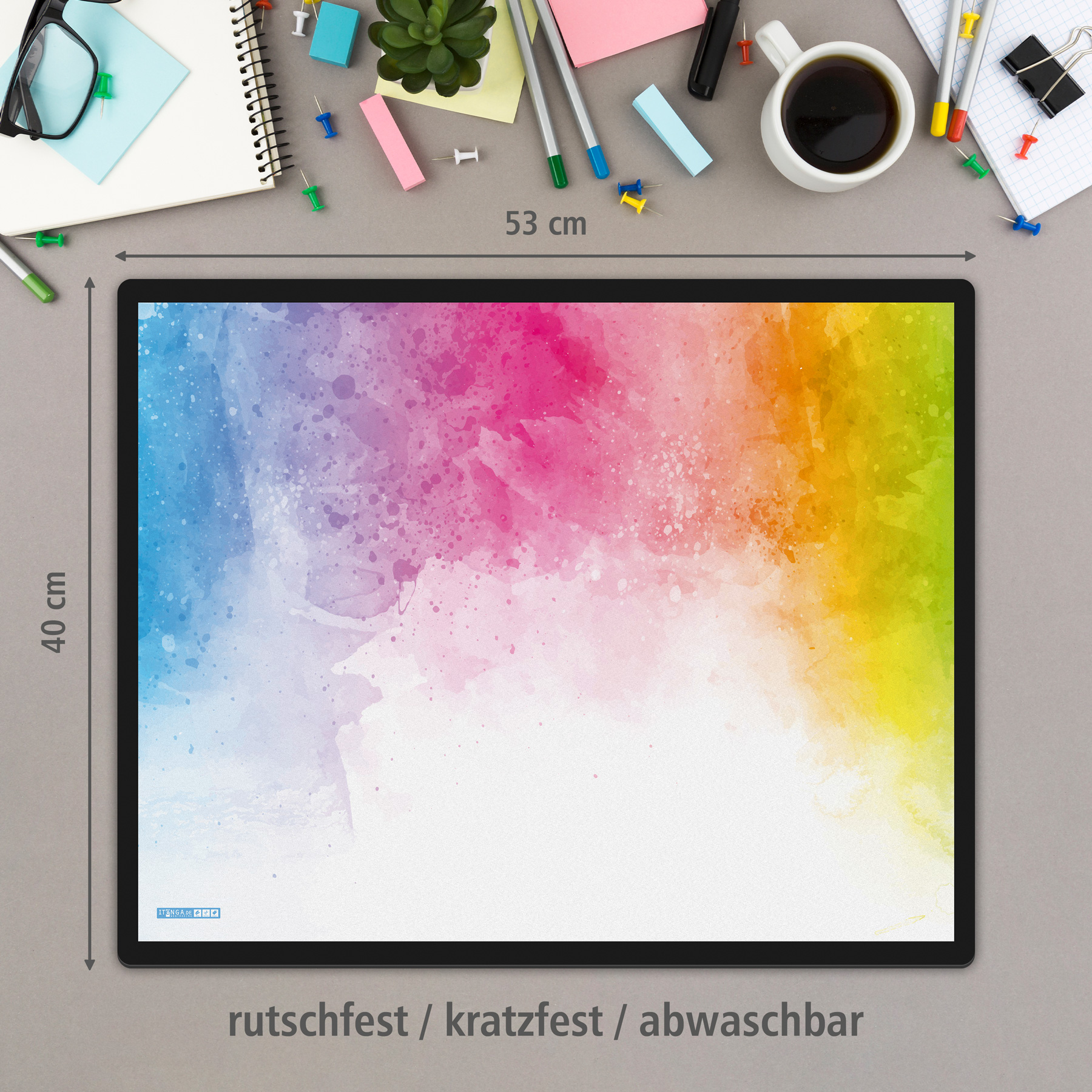 itenga Schreibunterlage V1 Motiv Regenbogen Wasserfarben