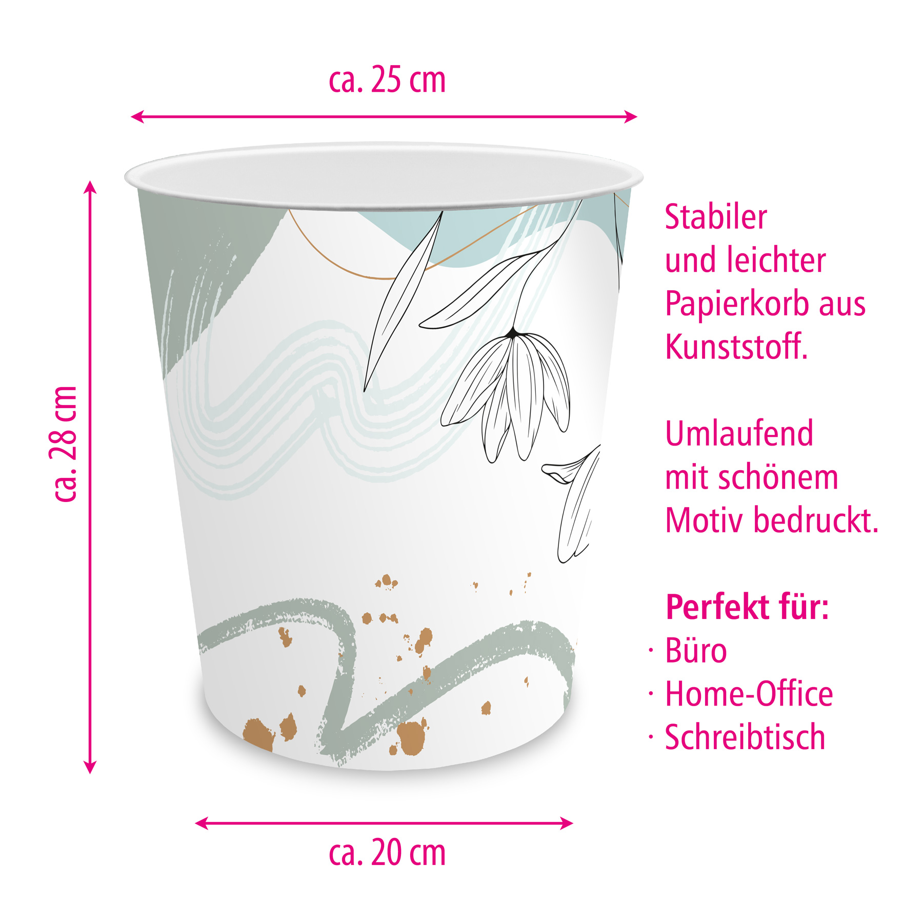 itenga Papierkorb mit Schreibunterlage Motiv Blumenmuste...