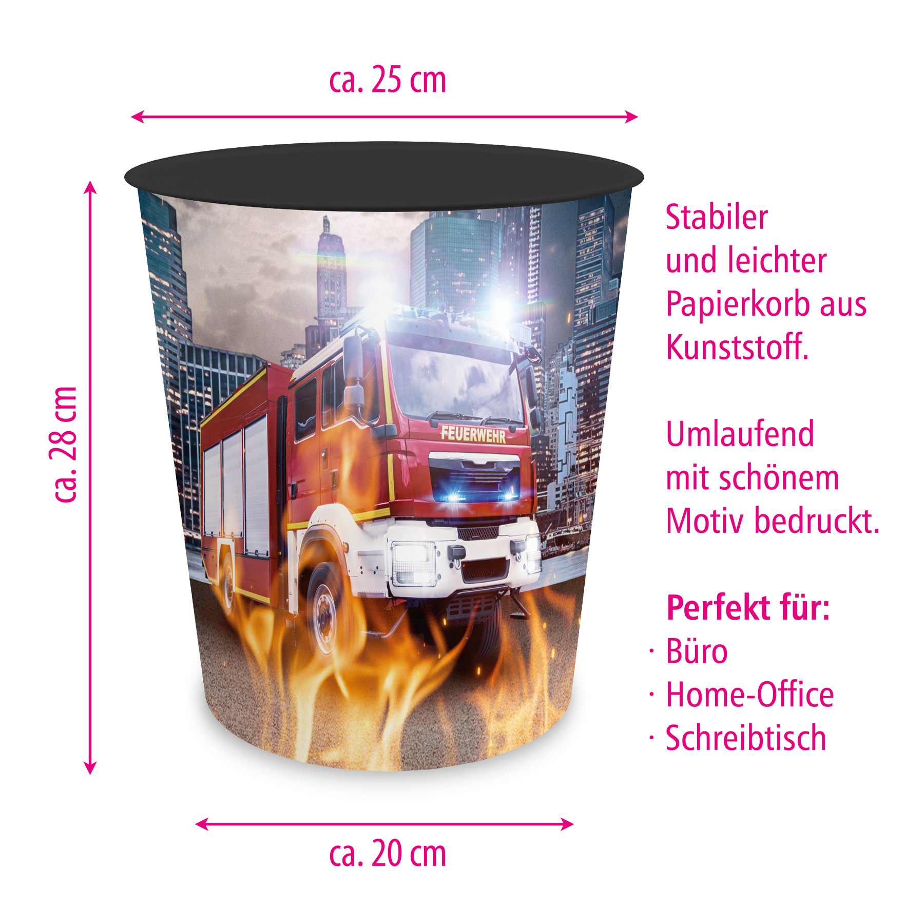 itenga Papierkorb mit Schreibunterlage Motiv Feuerwehr Set