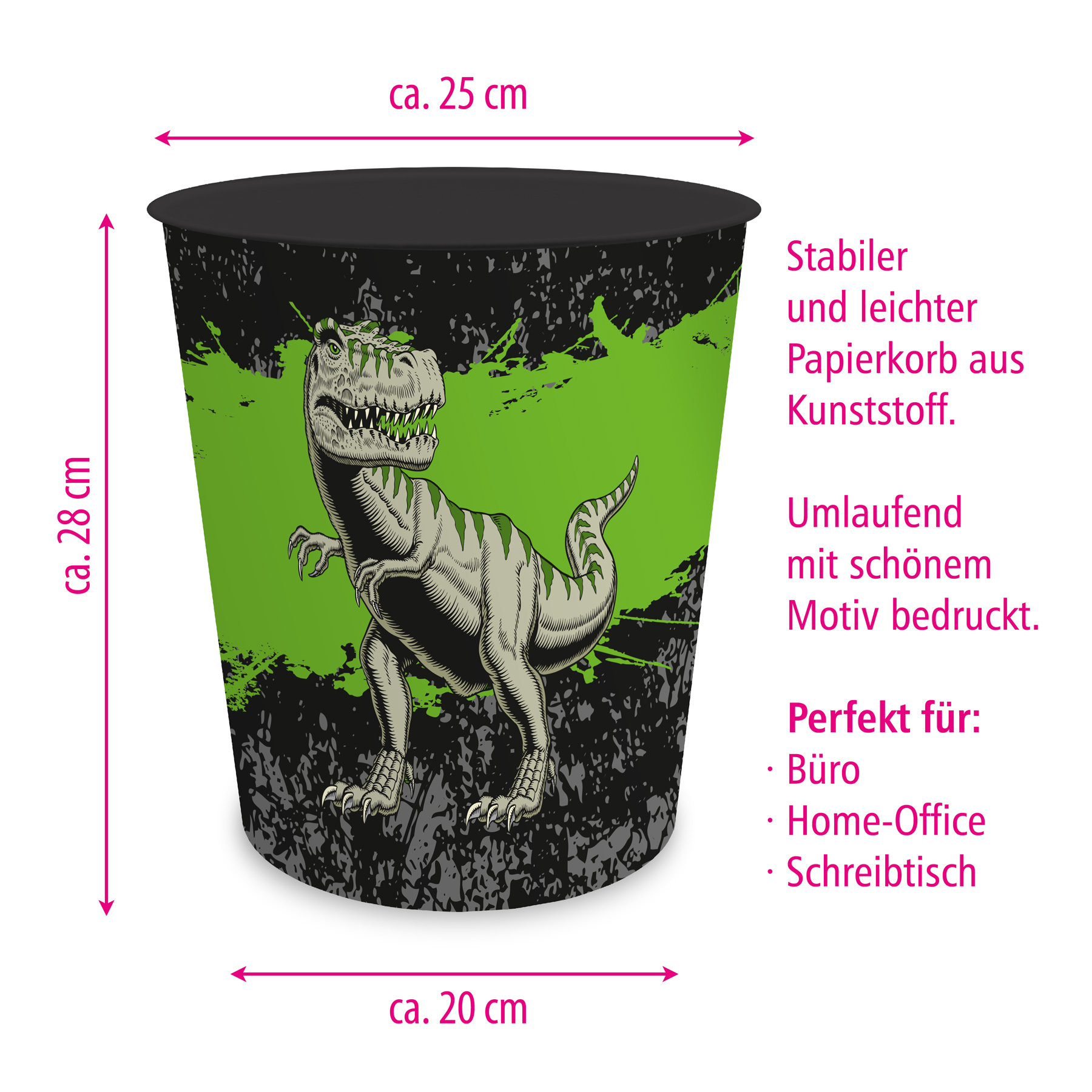 itenga Papierkorb mit Schreibunterlage Motiv T-Rex Set