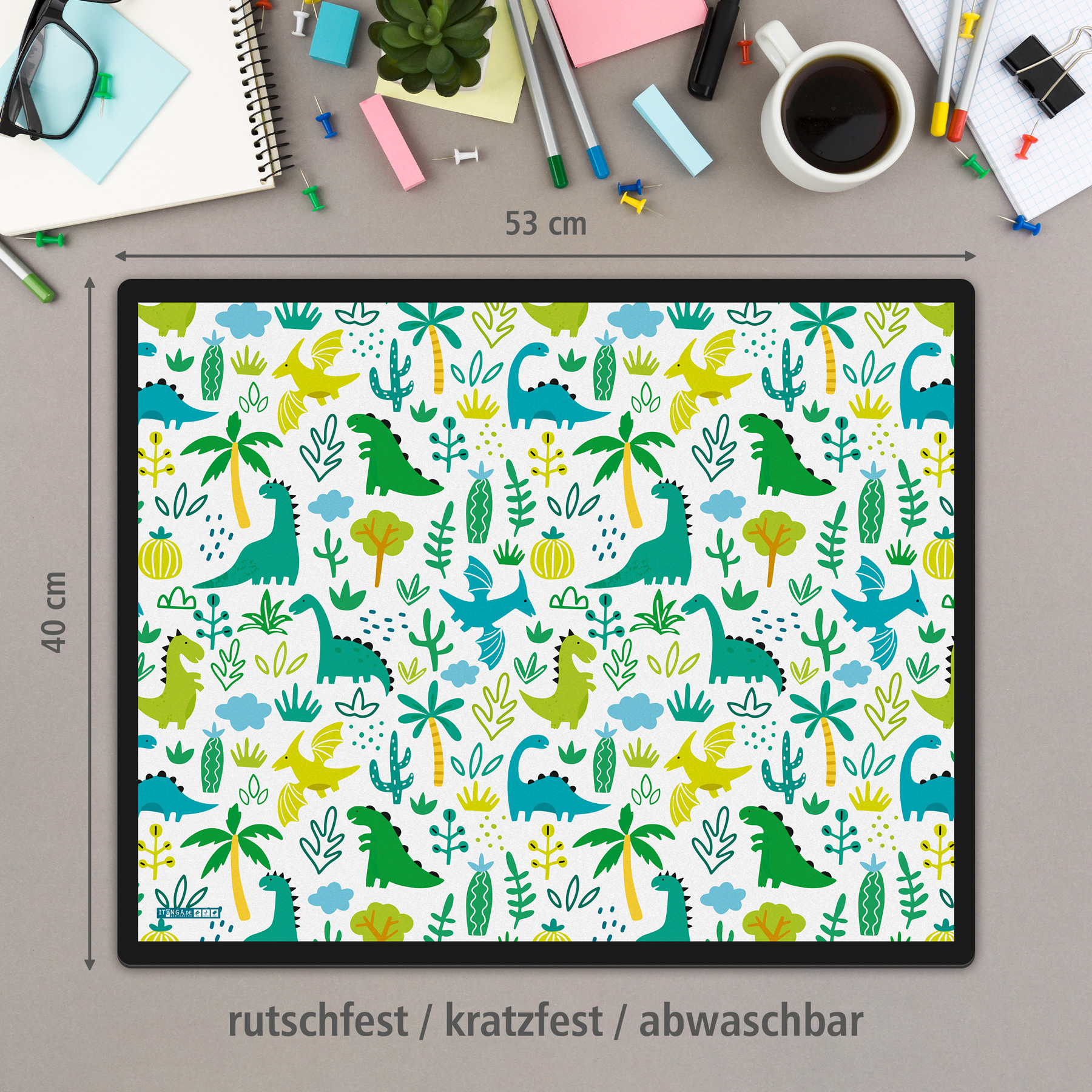 itenga Papierkorb mit Schreibunterlage Motiv Dinos Set