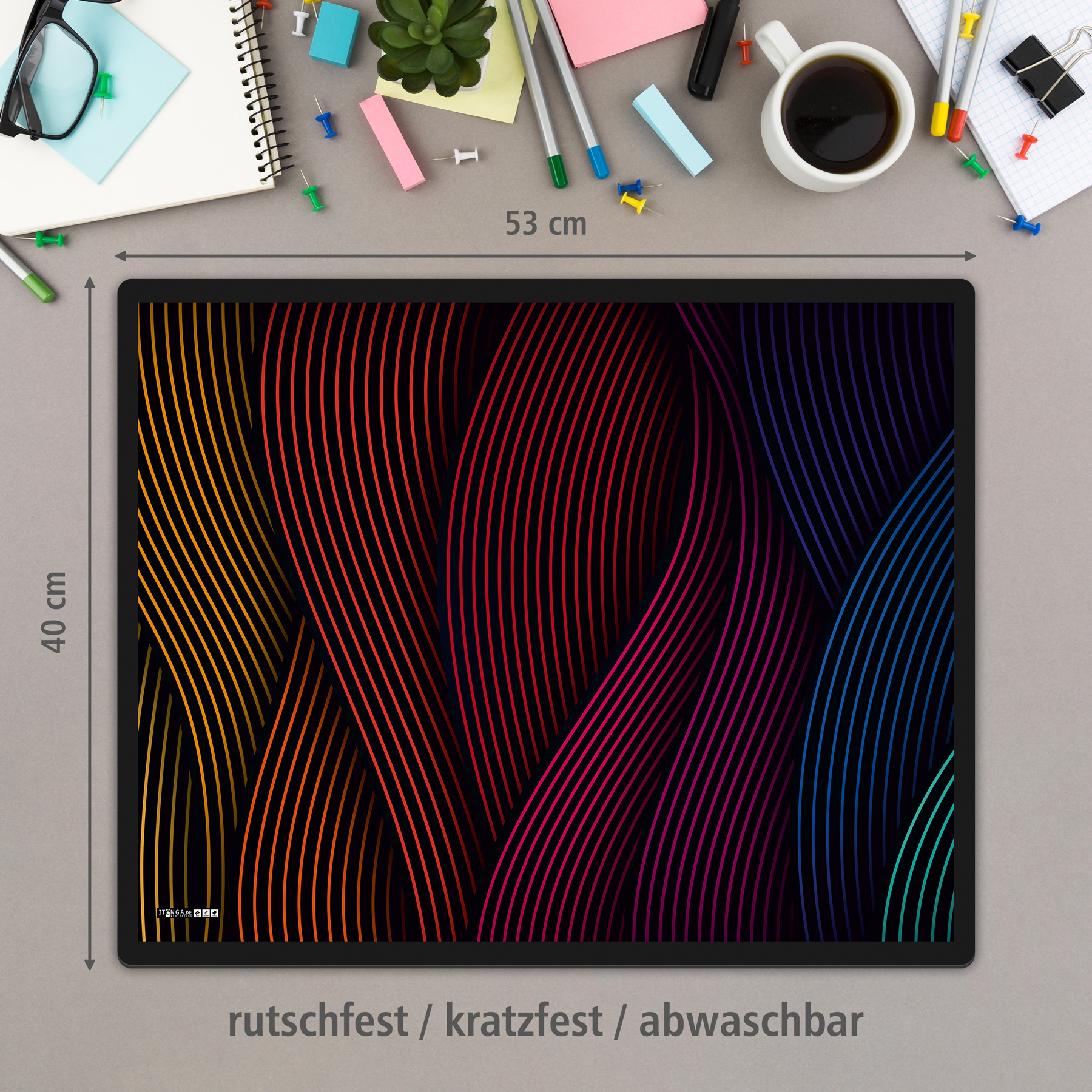 itenga Papierkorb mit Schreibunterlage Motiv Bunte Wellen
