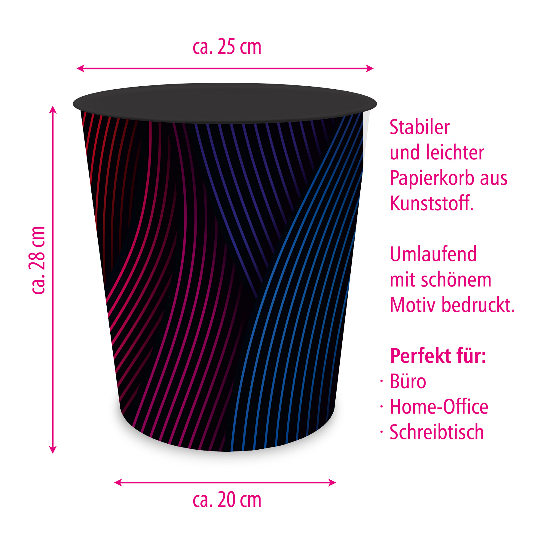 itenga Papierkorb mit Schreibunterlage Motiv Bunte Wellen