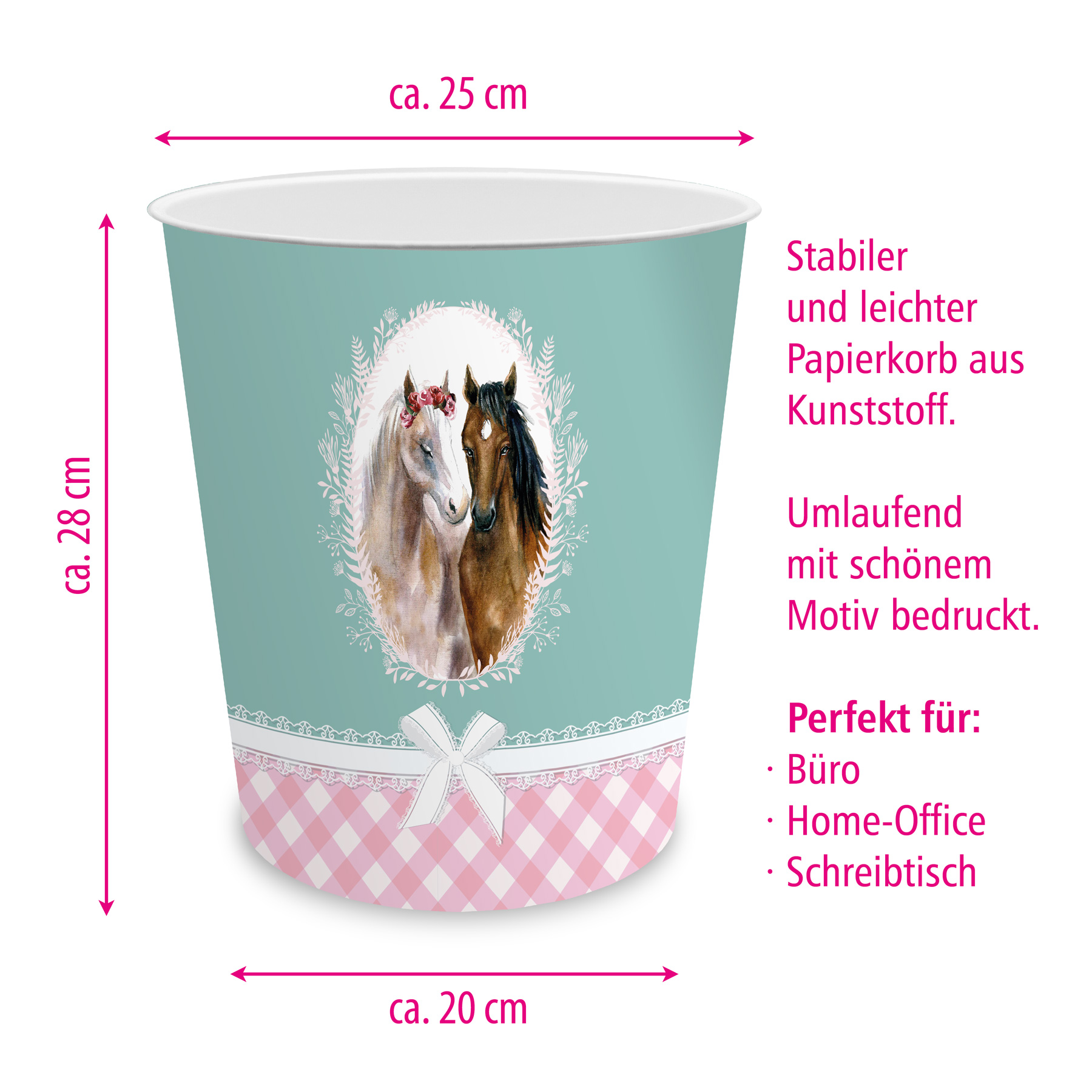 itenga Papierkorb mit Schreibunterlage Motiv Pferde