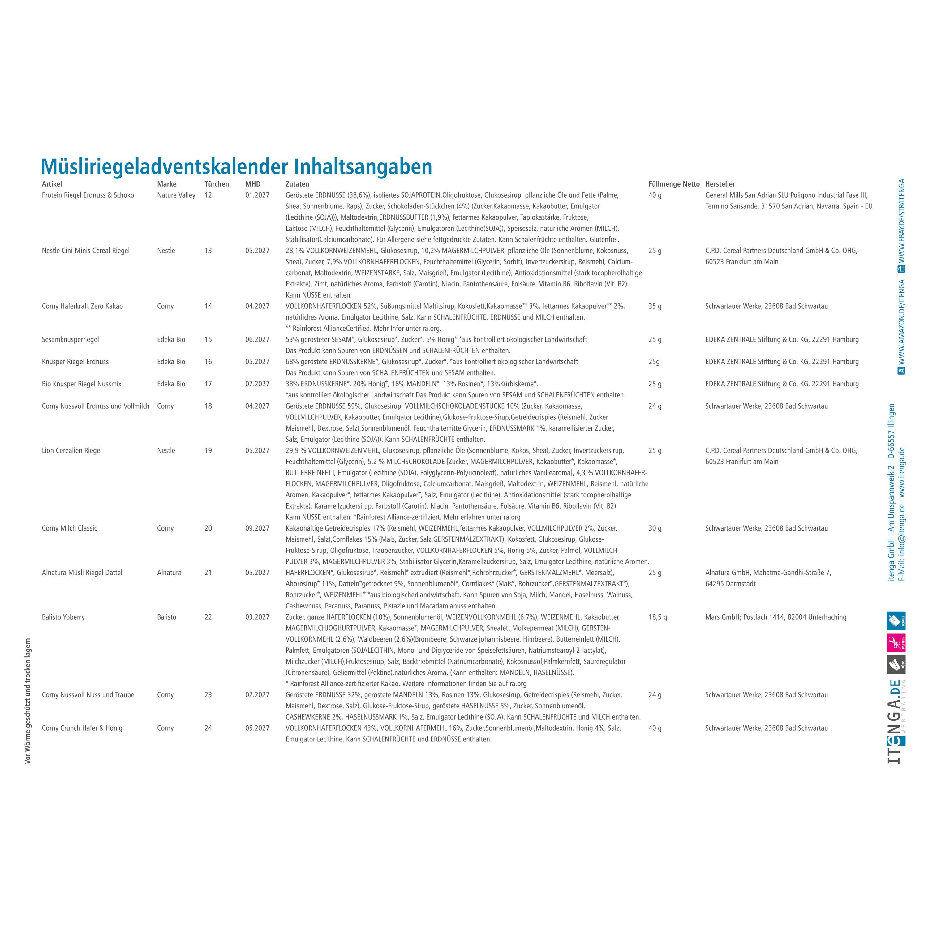 itenga M�sli-Riegel Adventskalender