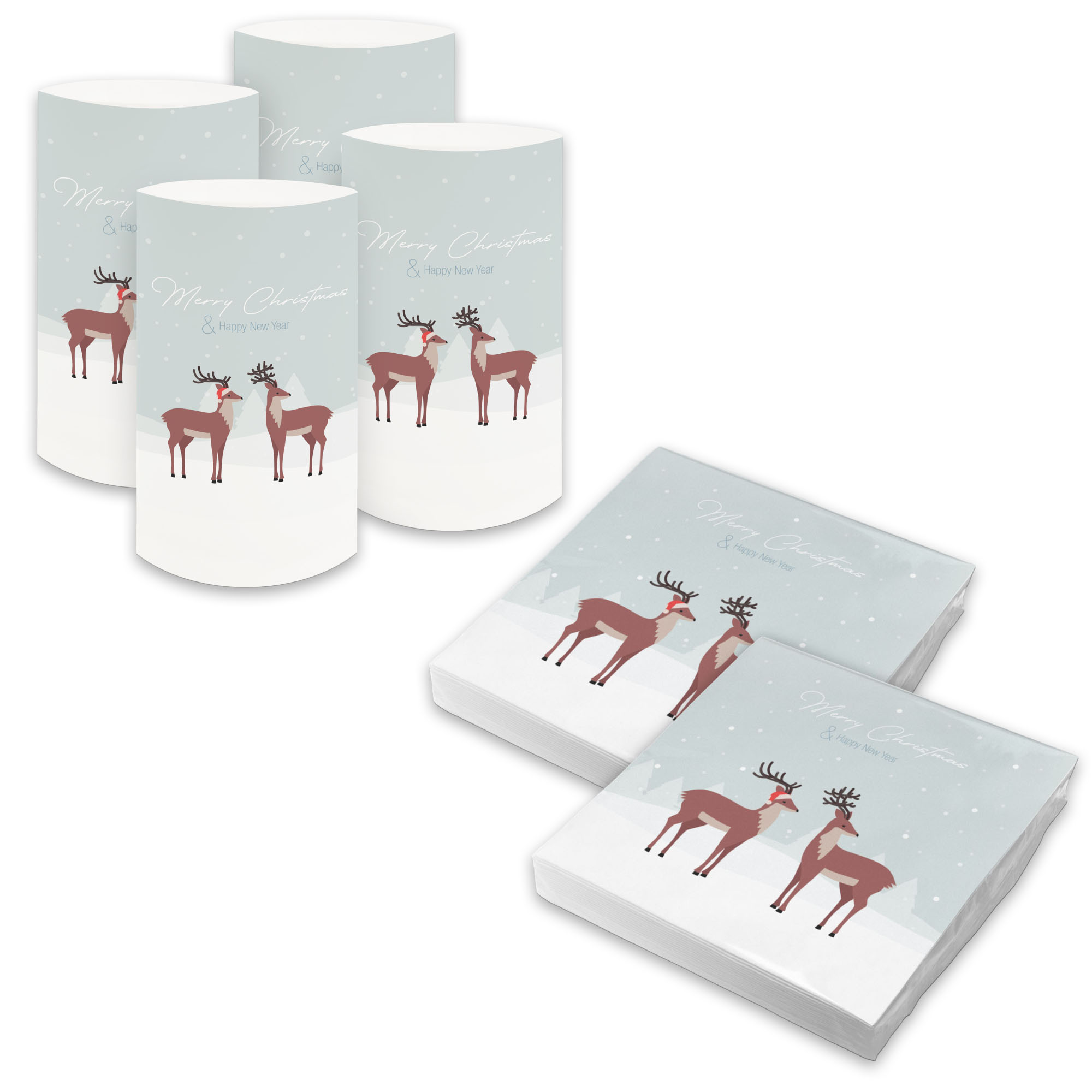 itenga 6x Windlicht + 40x Servietten - Weihnachten - Hir...