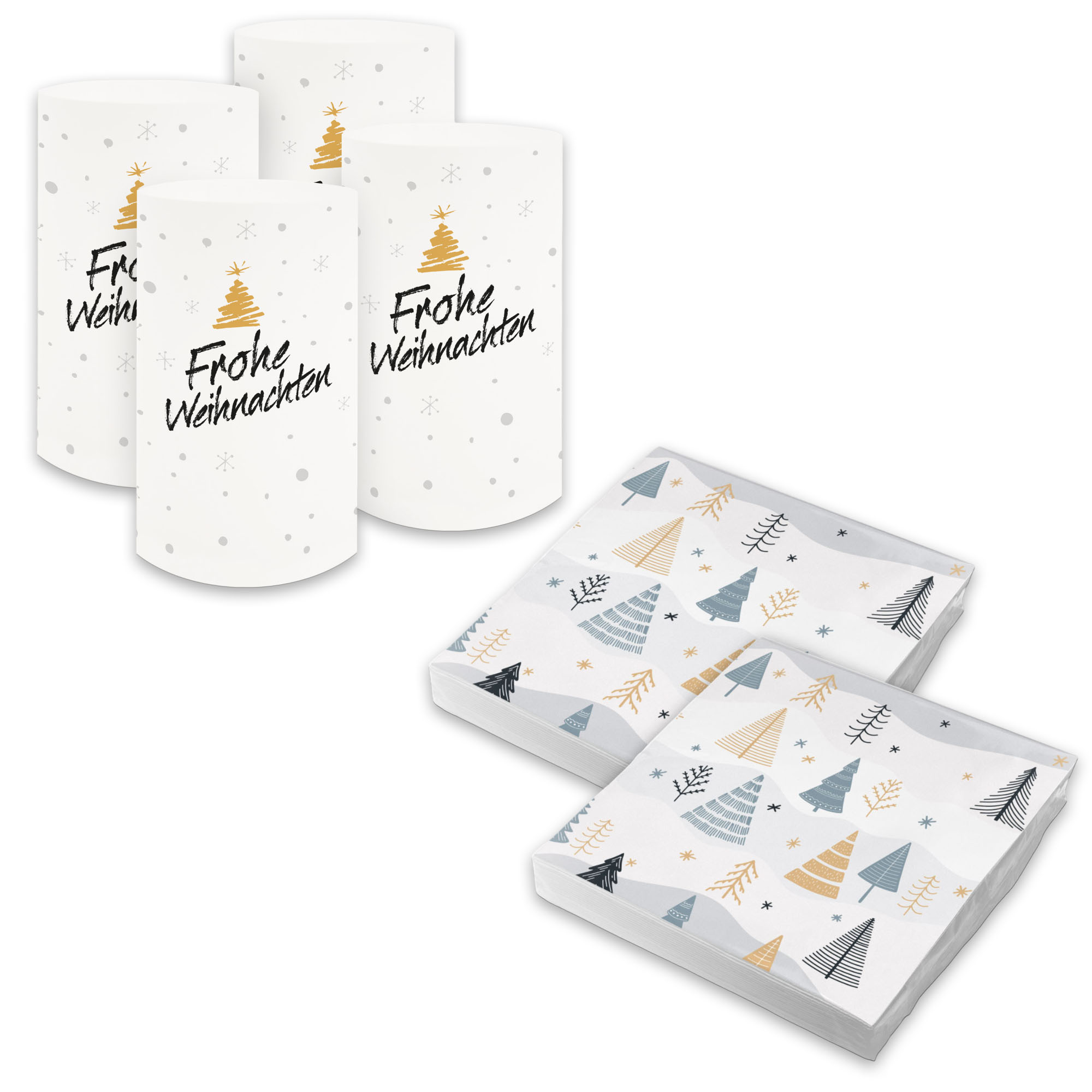 itenga 6x Windlicht + 40x Servietten - Weihnachten - B�u...