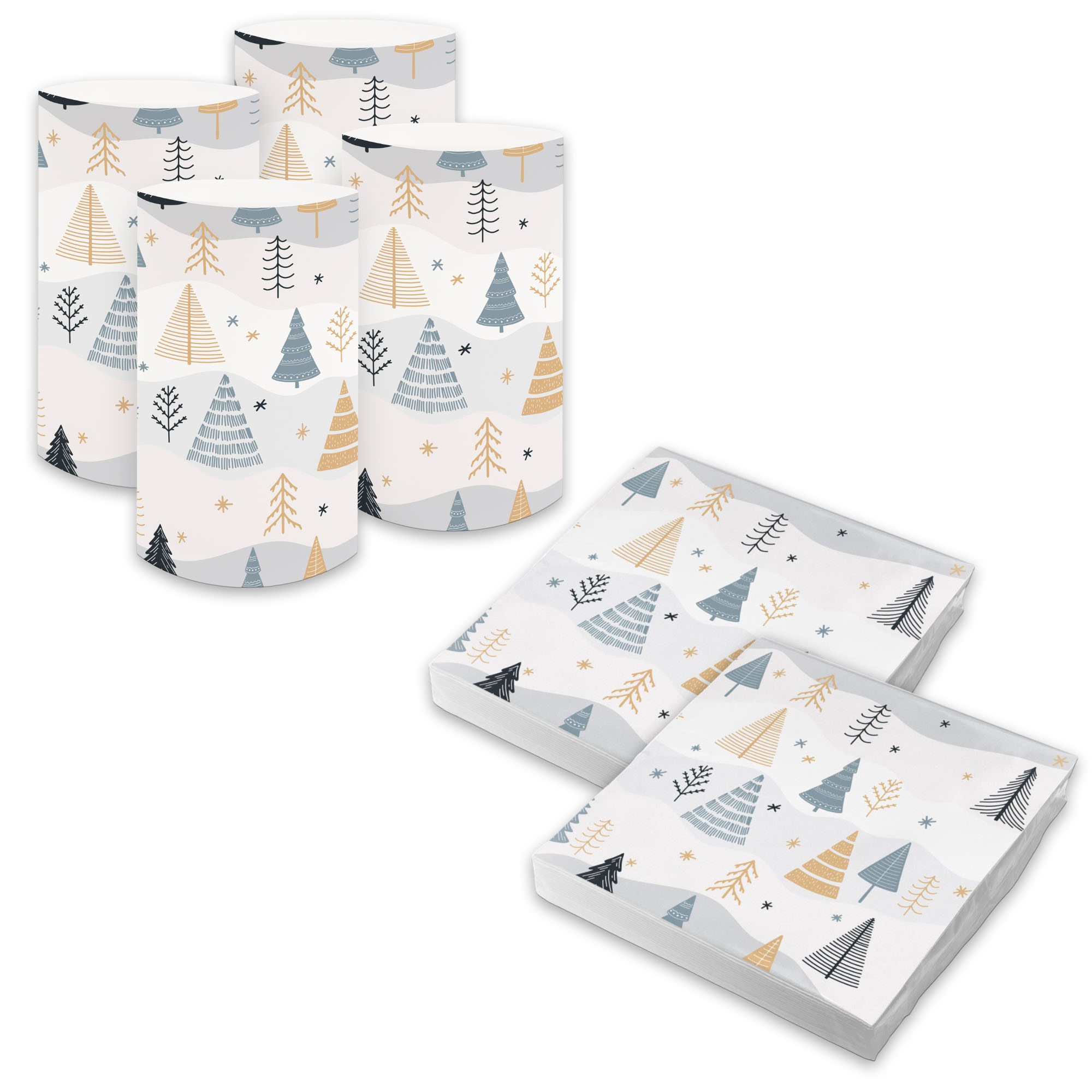 itenga 6x Windlicht + 40x Servietten - Weihnachten - B�ume
