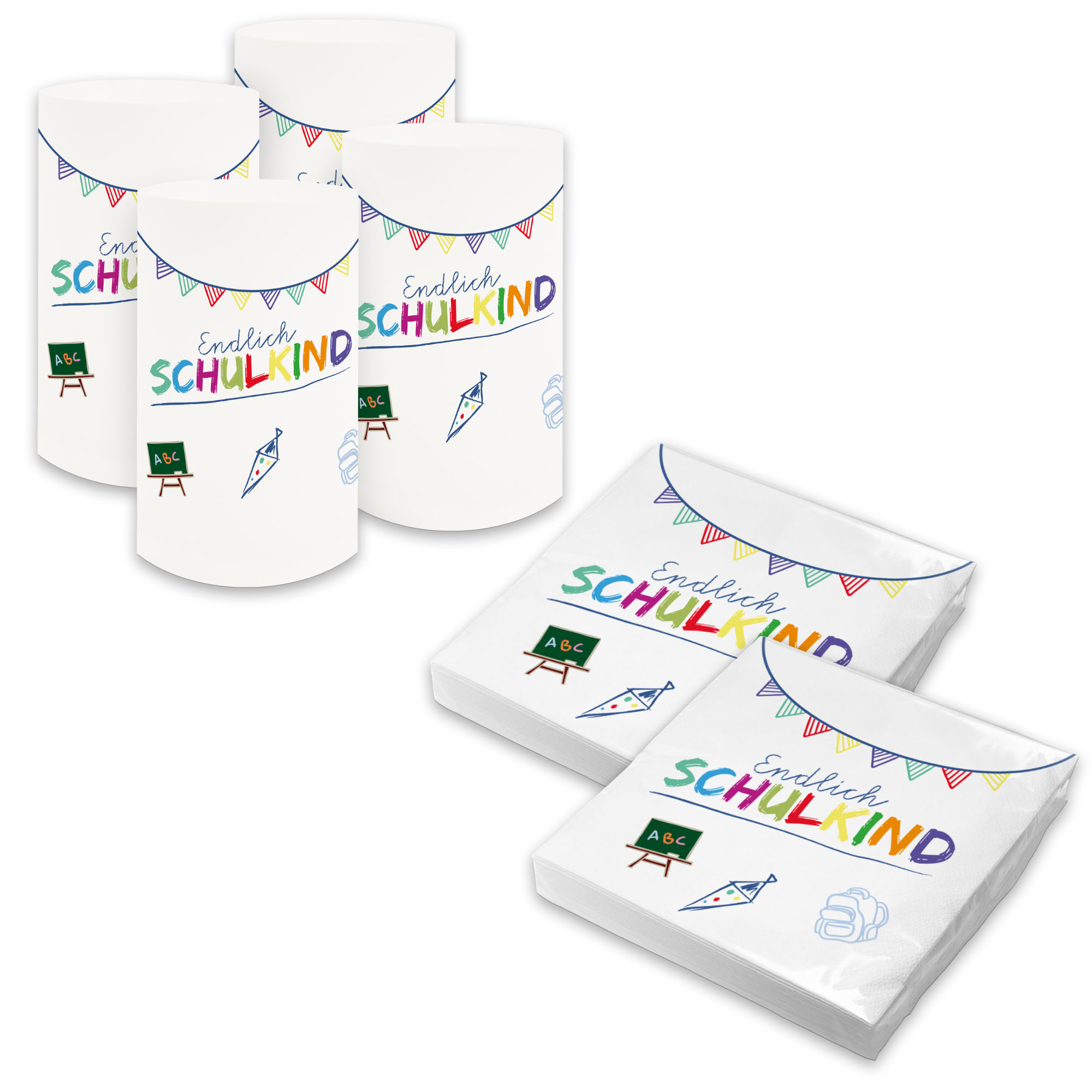 itenga 6x Windlicht + 40x Servietten - Schulkind - wei�