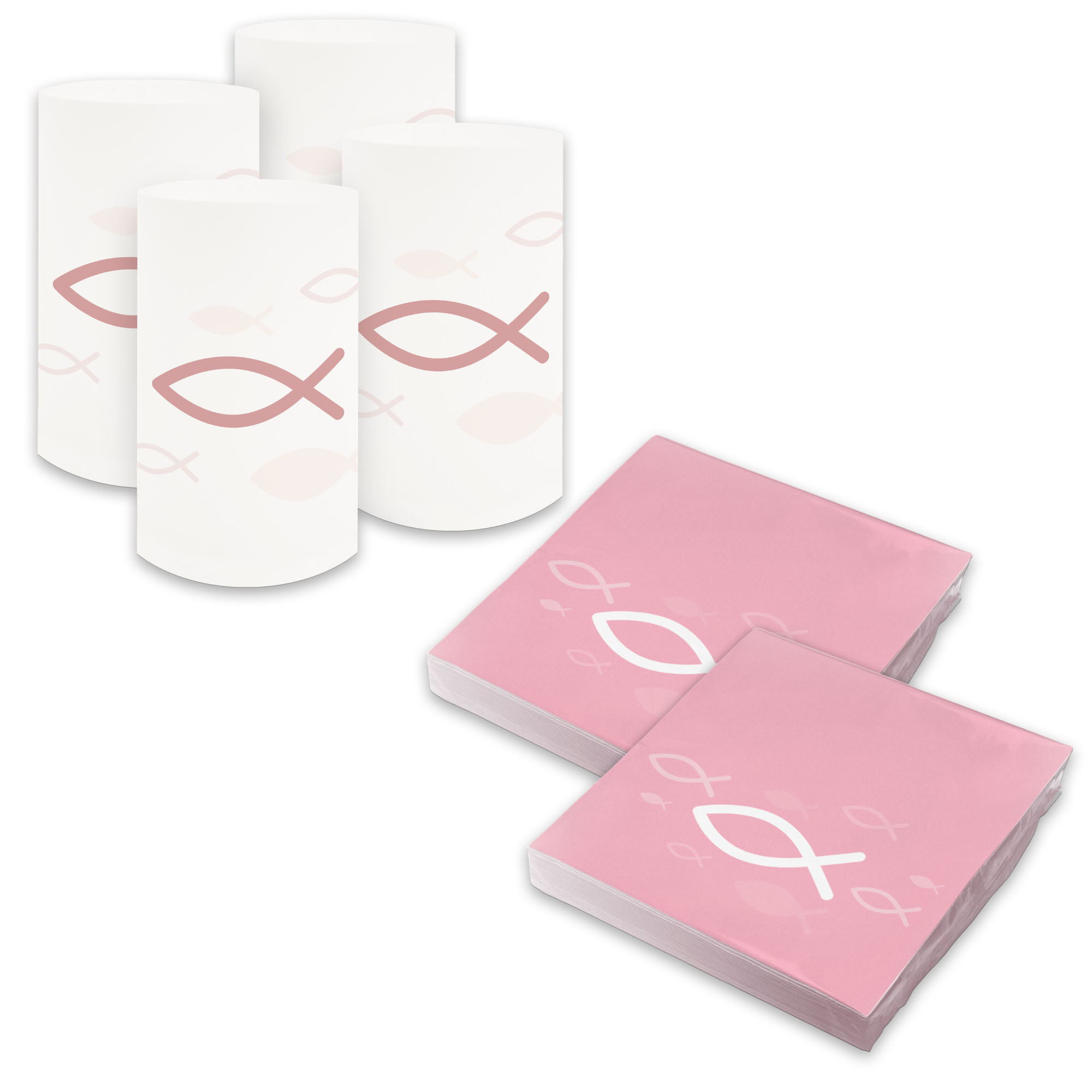 itenga 6x Windlicht + 40x Servietten - Fisch - rosa wei�
