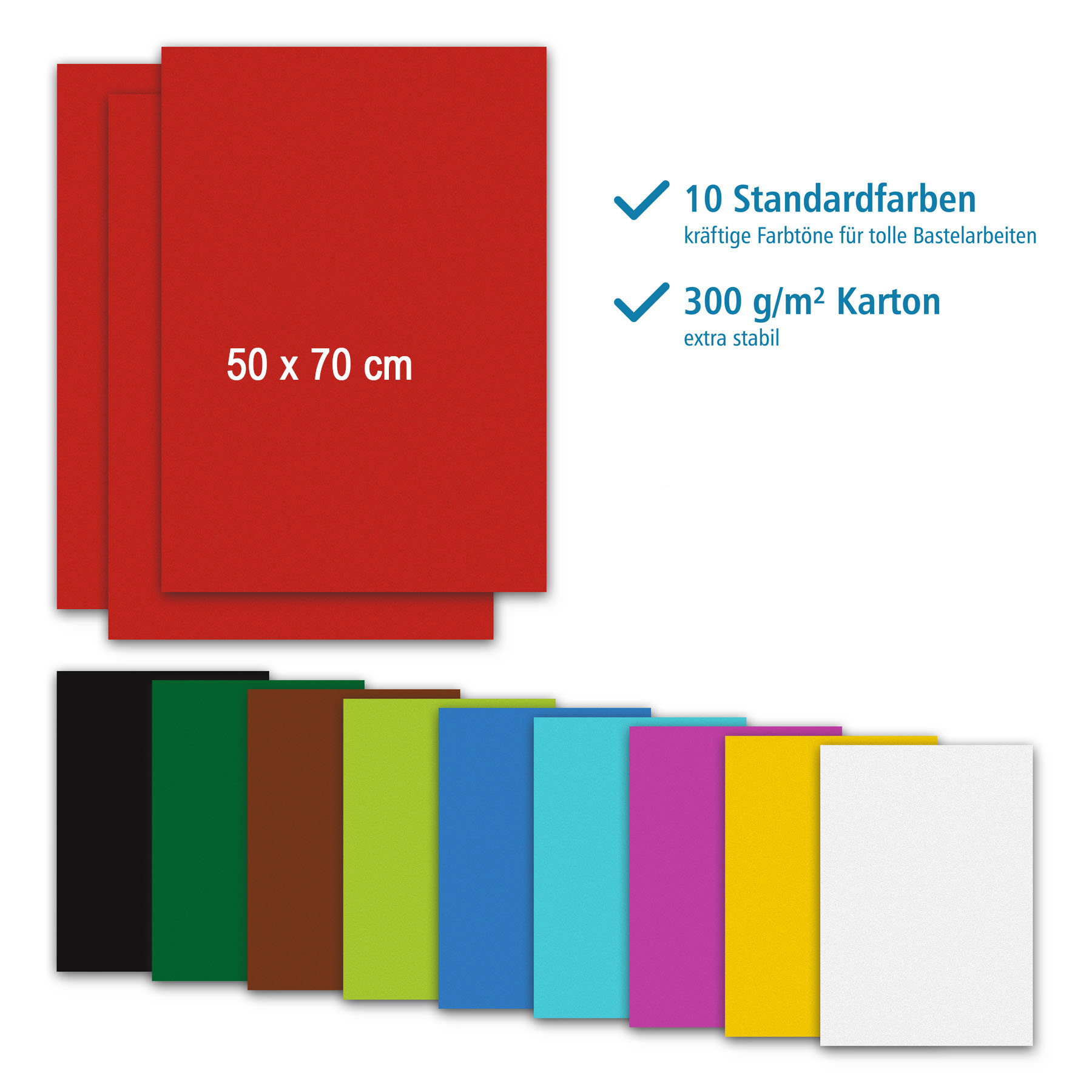 itenga Fotokarton farbig sortiert 50x70cm 300g/qm 10 Bog...