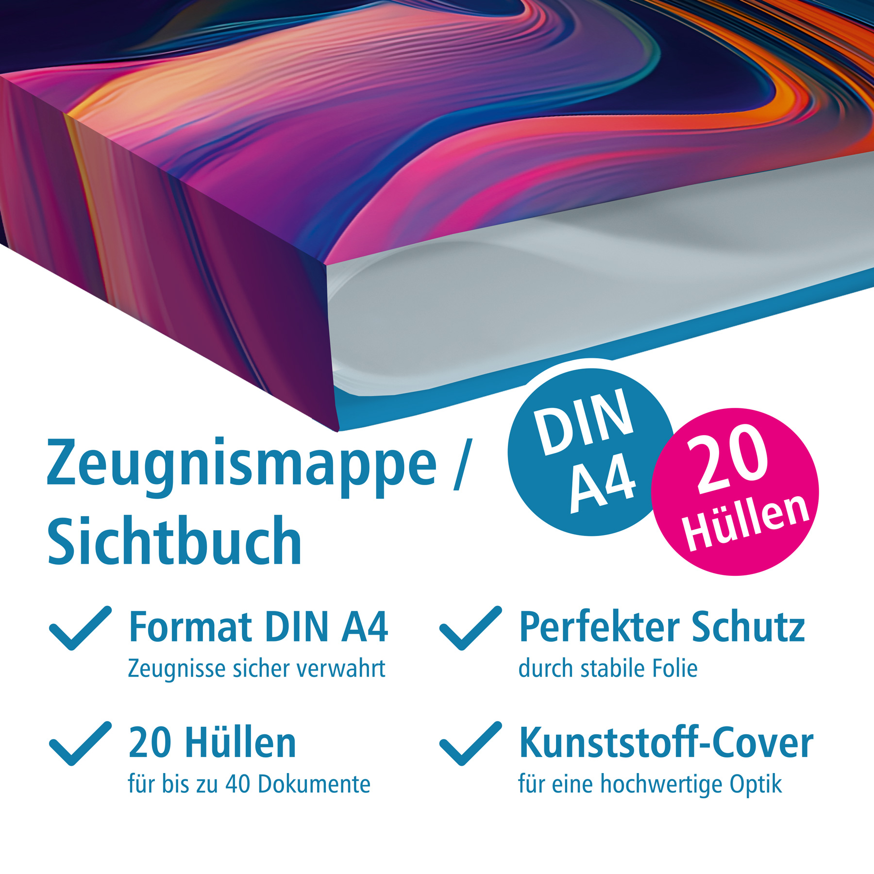 itenga Zeugnismappe A4 Kunststoff Sichtbuch Motiv Farbkl...