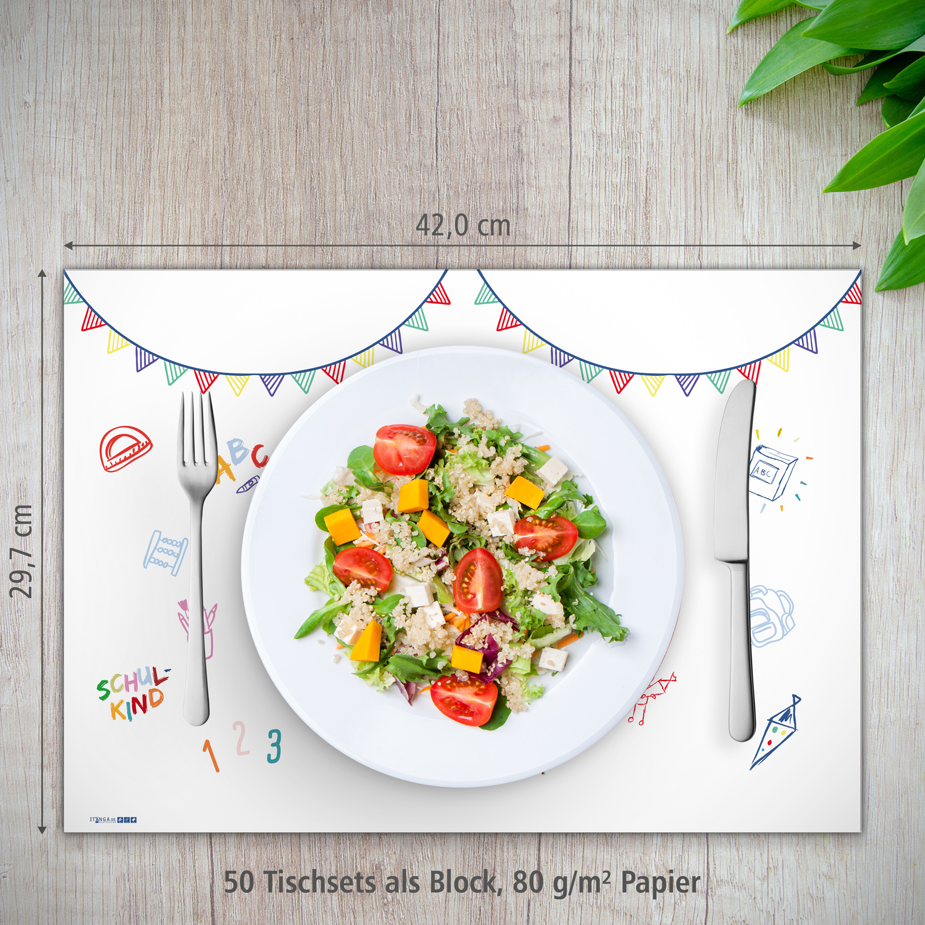itenga Tischset Endlich Schulkind wei� bunt DIN A3, 50 B...