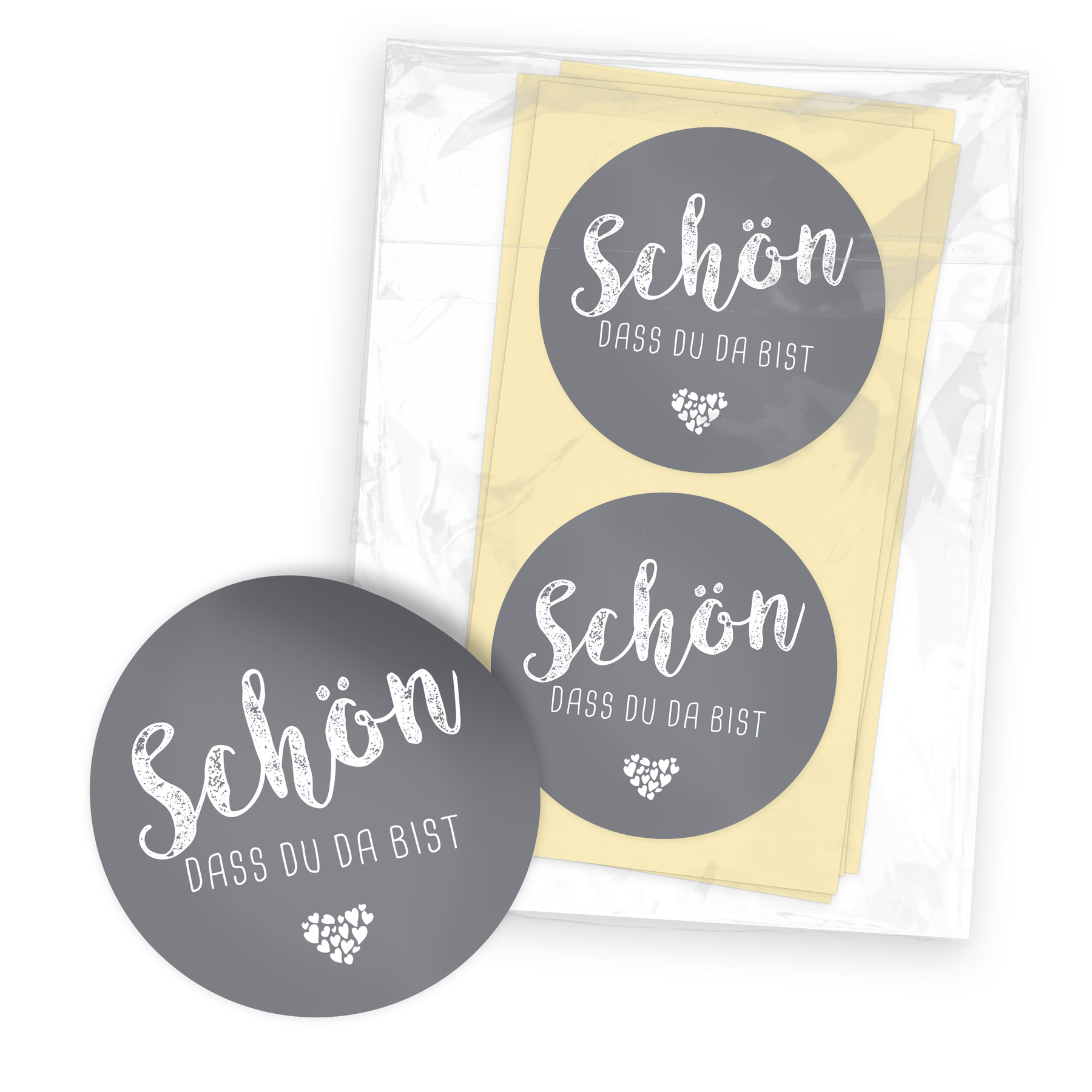 itenga 24x Sticker Aufkleber "Sch�n dass du da bist" grau