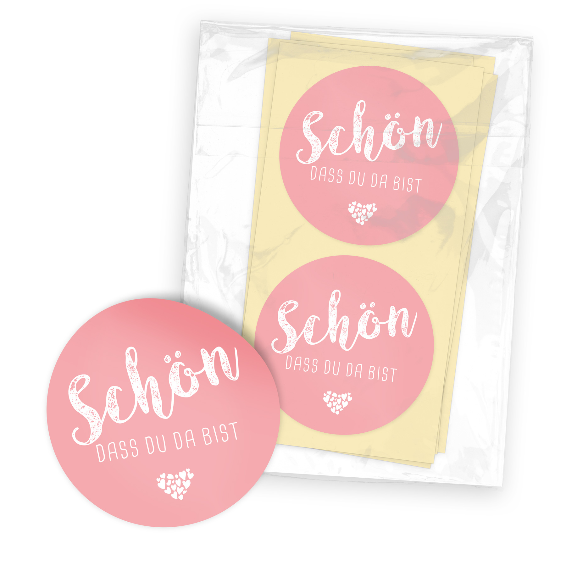 itenga 24x Sticker Aufkleber "Sch�n dass du da bist" rosa