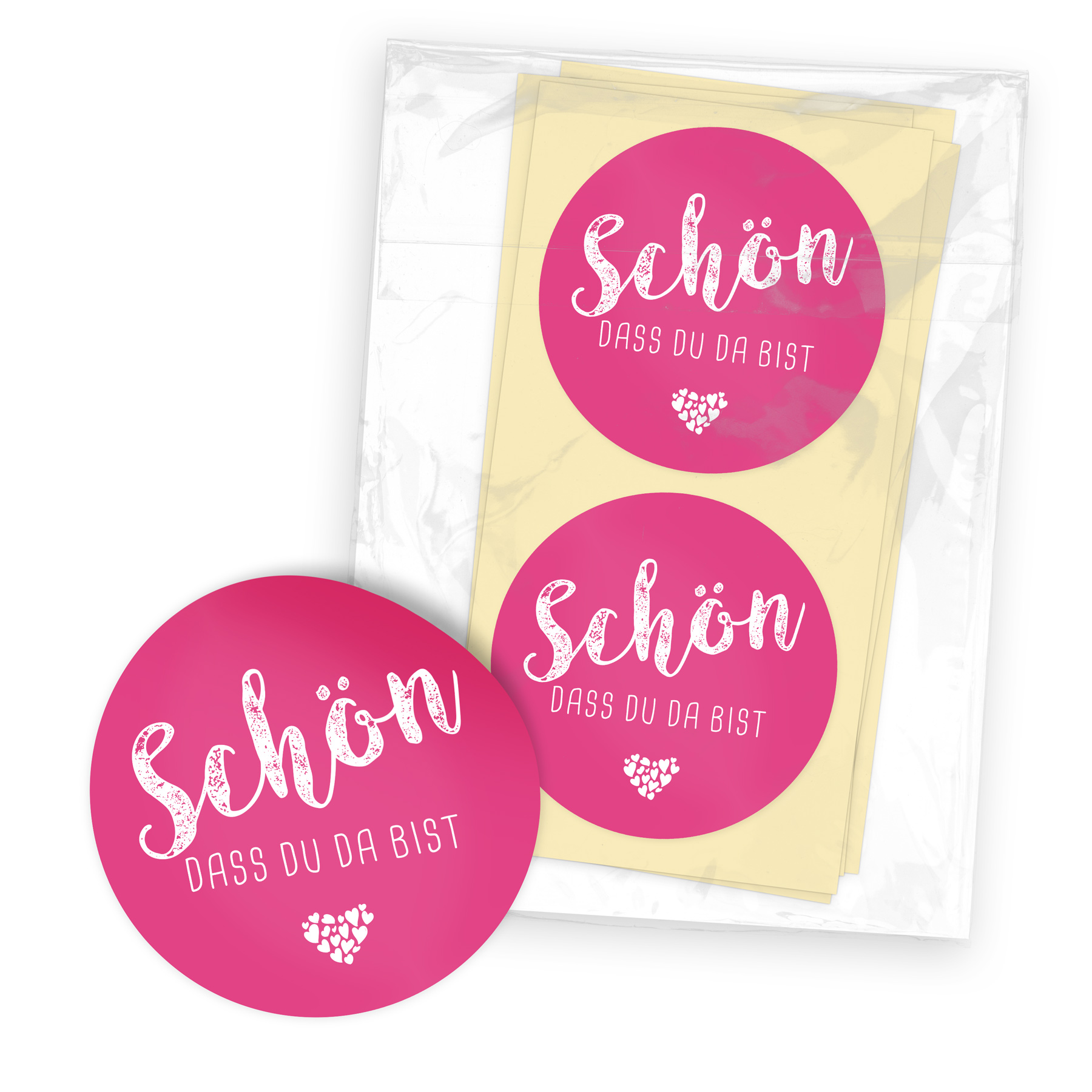 itenga 24x Sticker Aufkleber "Sch�n dass du da bist" pink