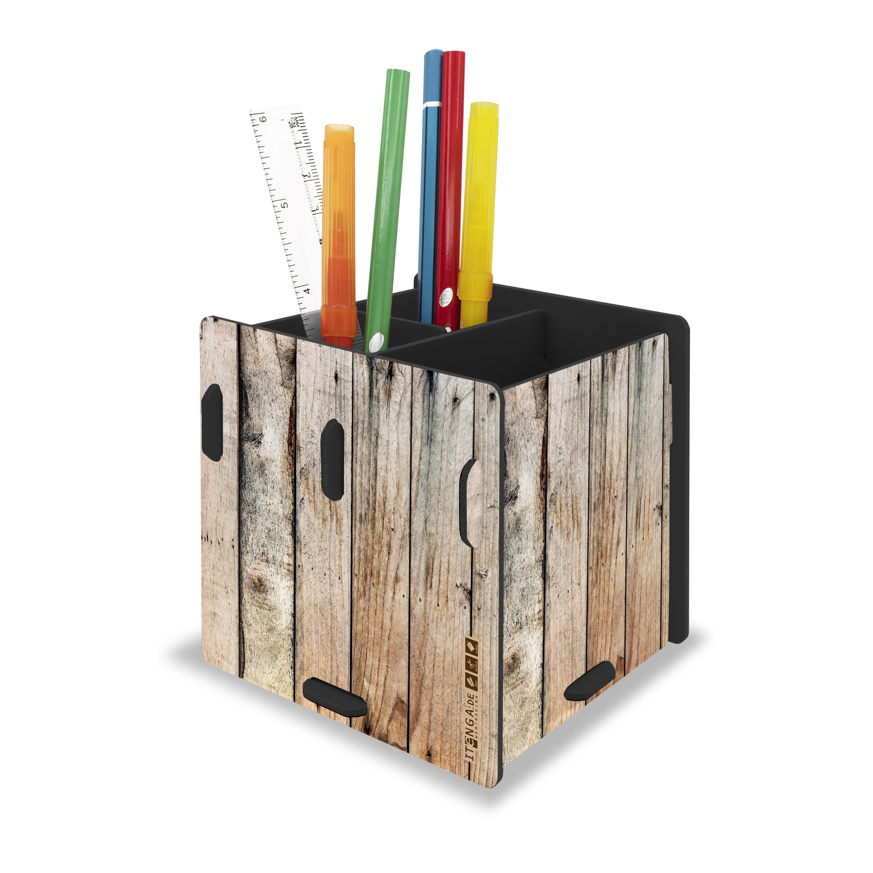 itenga Stiftek�cher "Holzkiste" steckbar aus Kunststoff