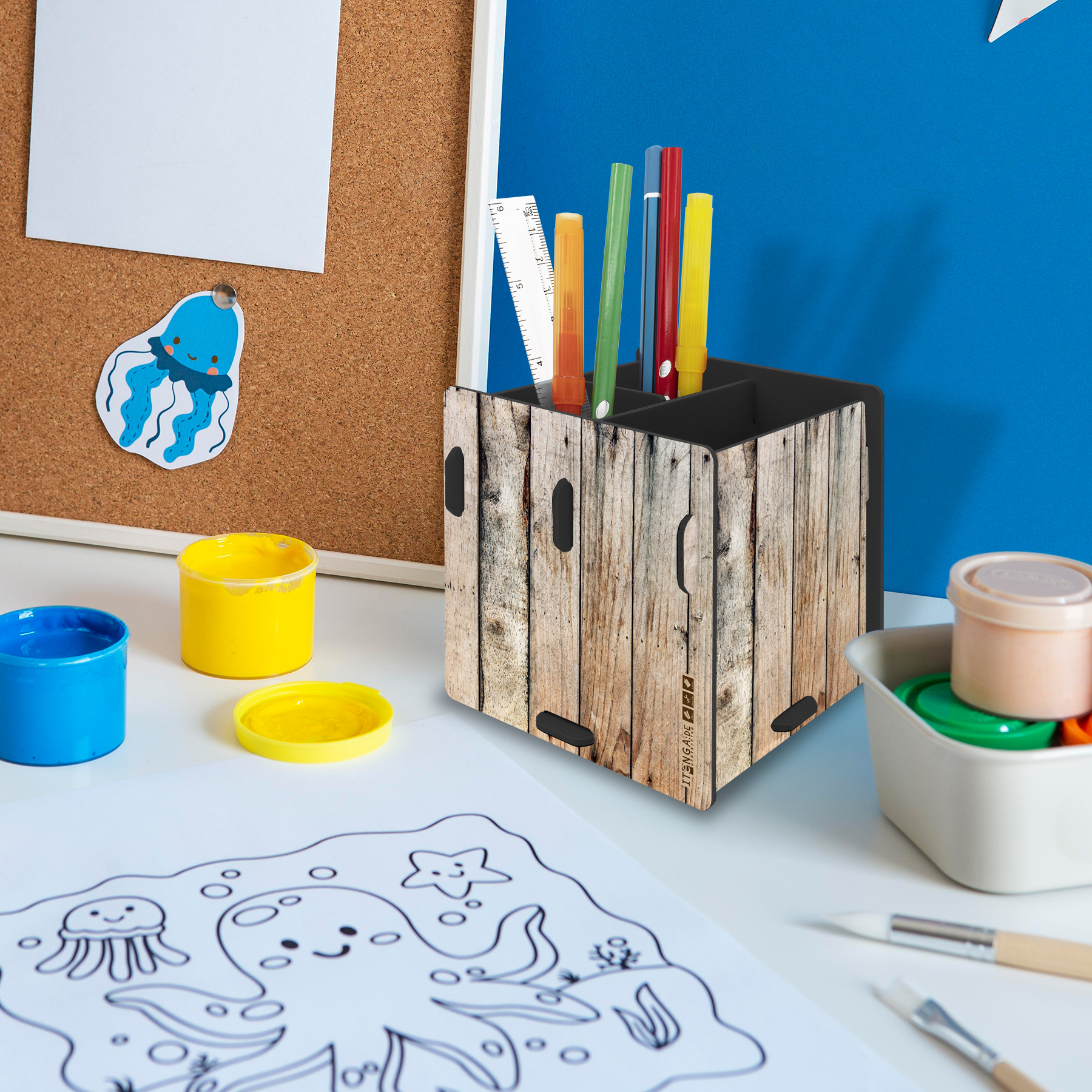 itenga Stiftek�cher "Holzkiste" steckbar aus Kunststoff