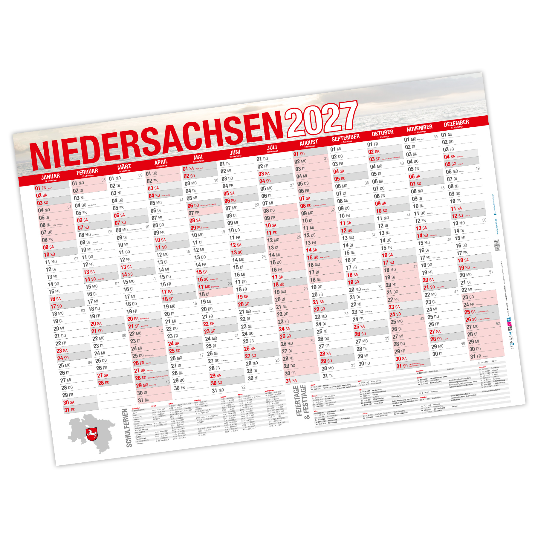 itenga Jahresplaner Niedersachsen 2027 Wandkalender DIN ...