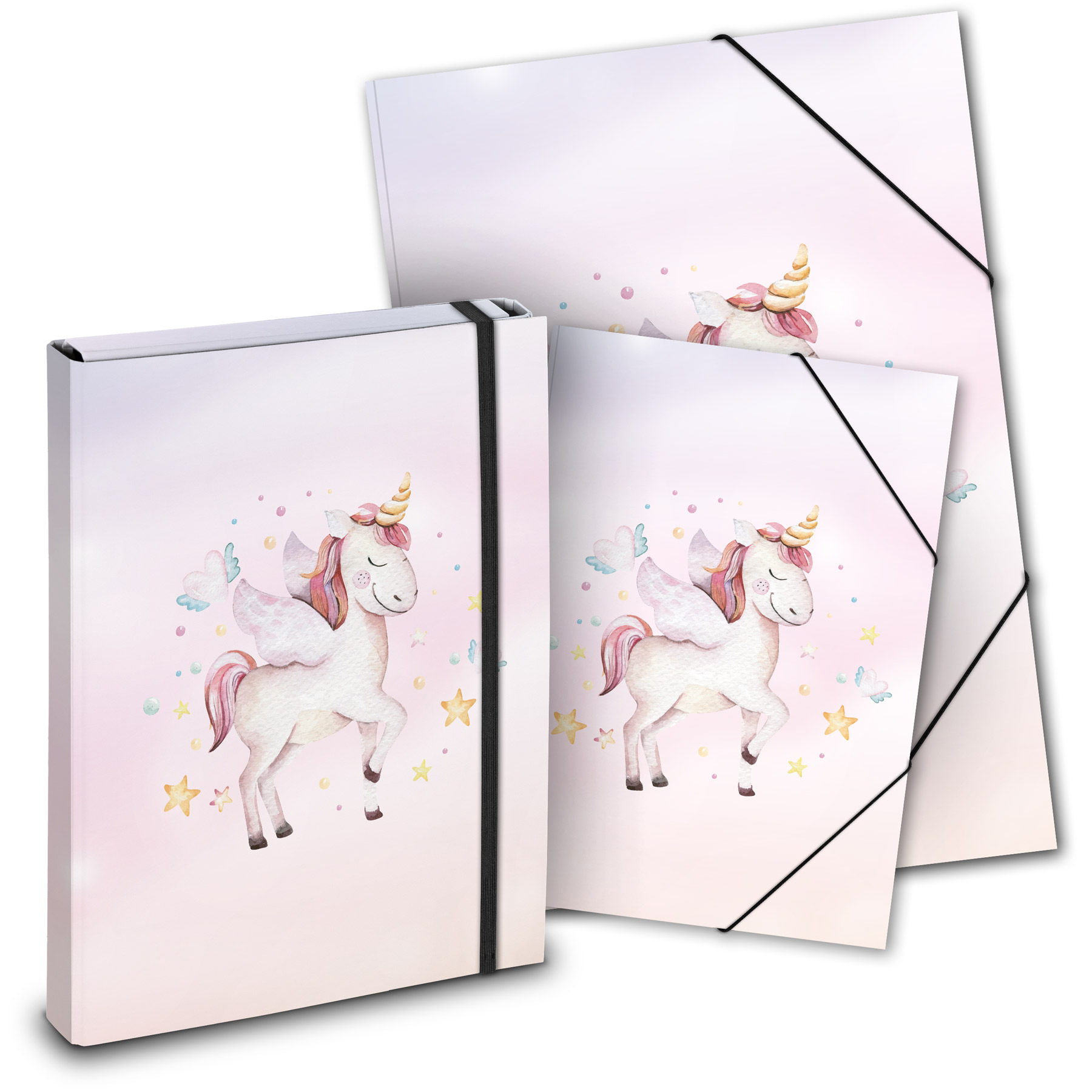 ITENGA Mappen SET Einhorn 3teilig: Heftbox + Gummizugmap...