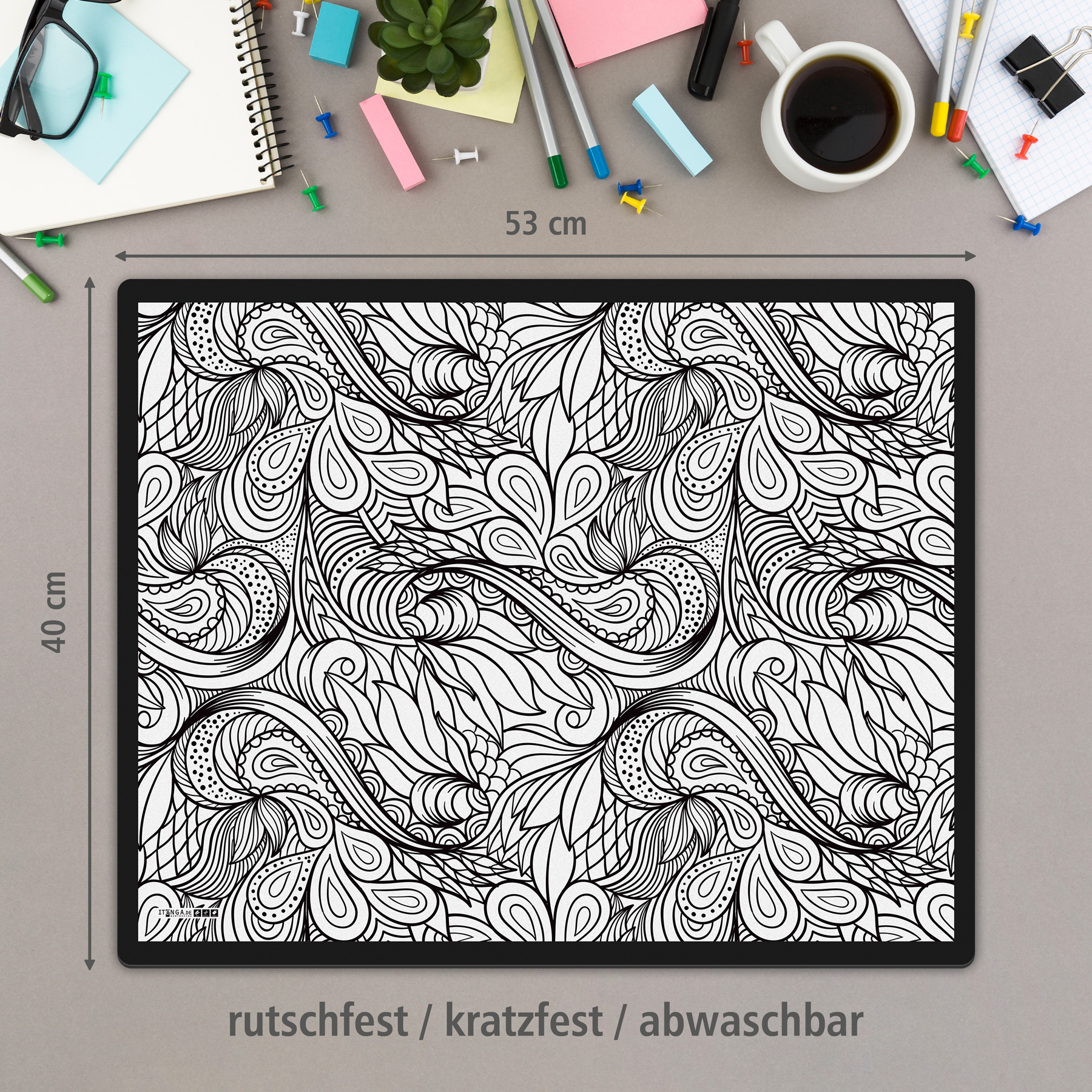 itenga Schreibunterlage V1 Motiv Line Art Schwarz Weiss