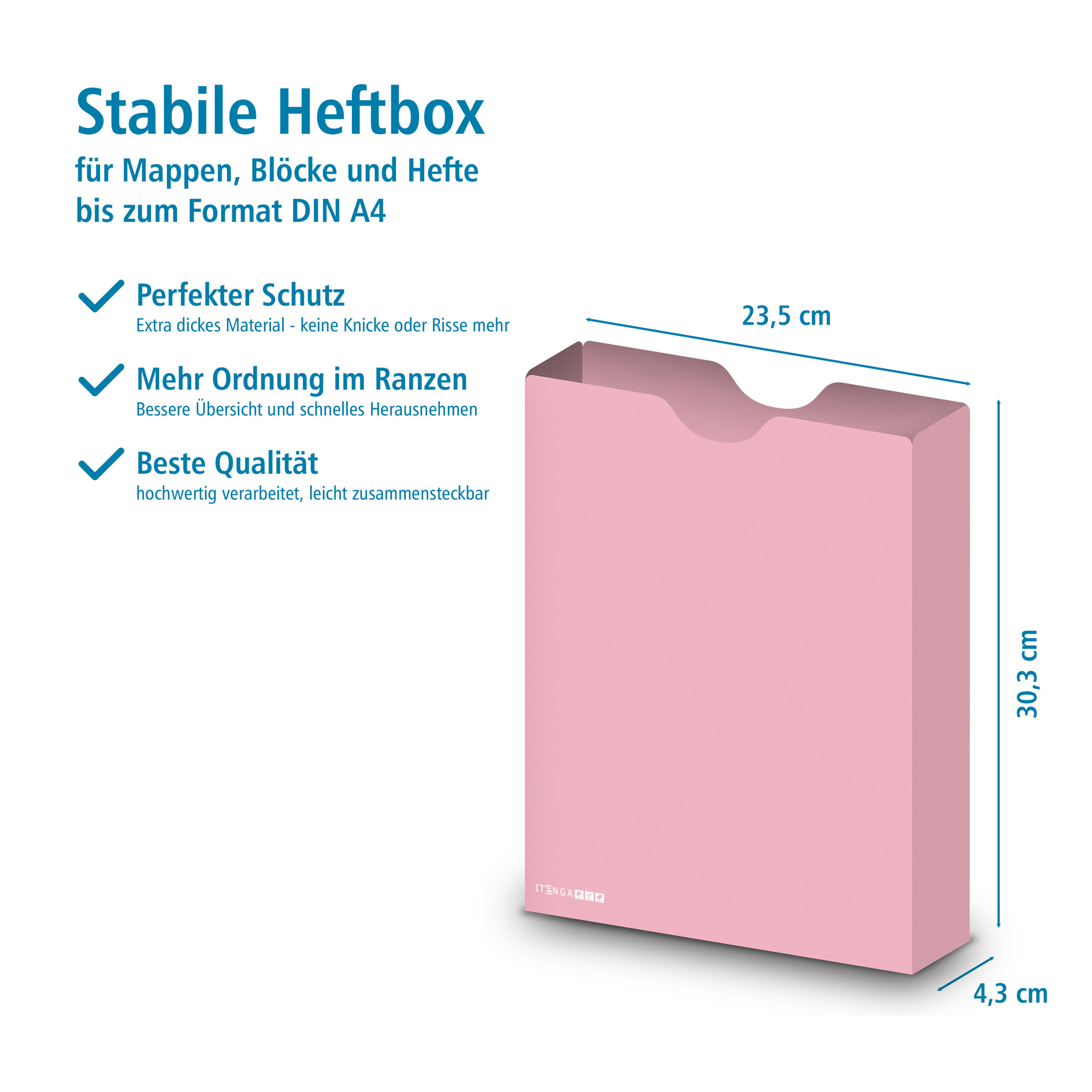 itenga Heftbox DIN A4 Hochformat aus PP Rosa