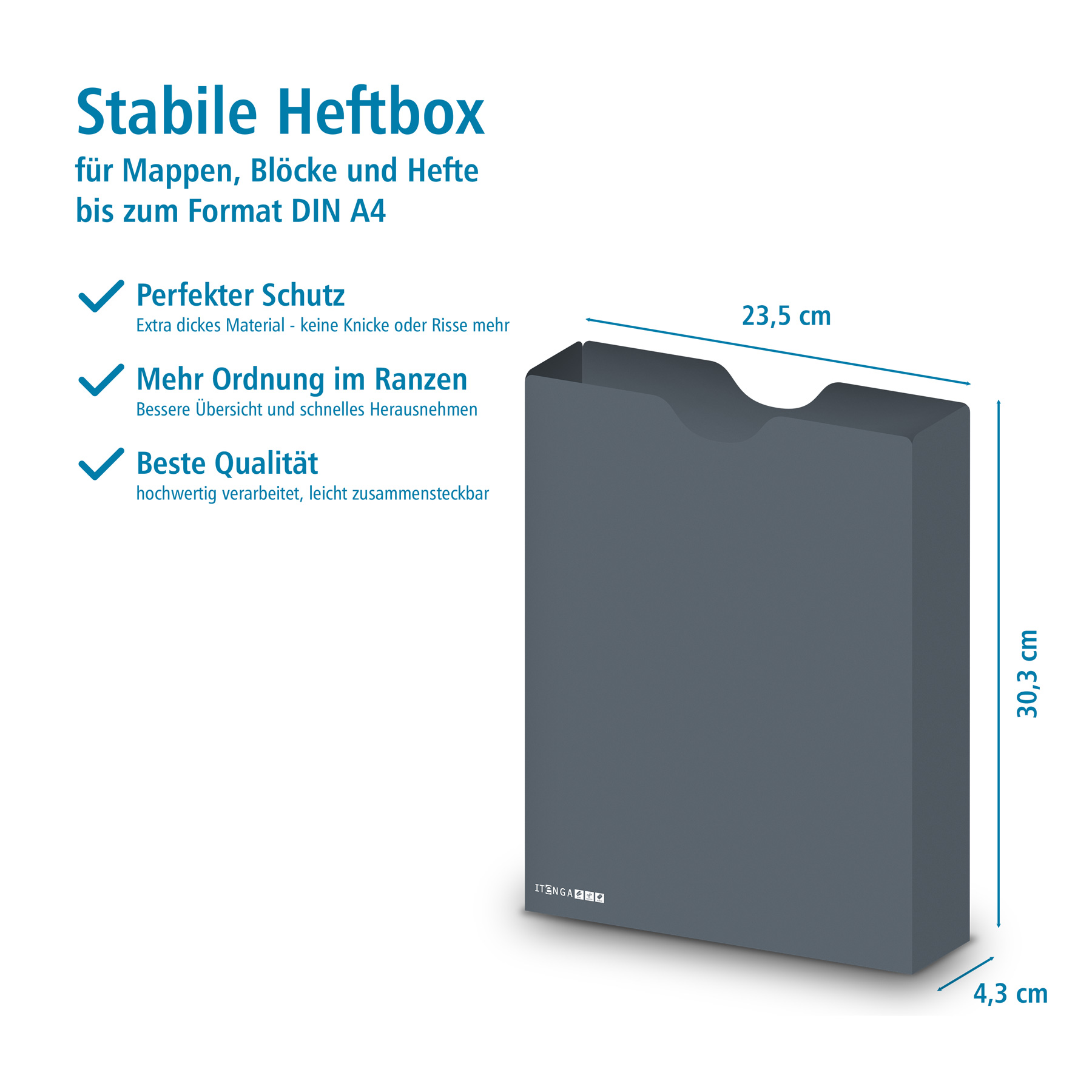 itenga Heftbox DIN A4 Hochformat aus PP grau