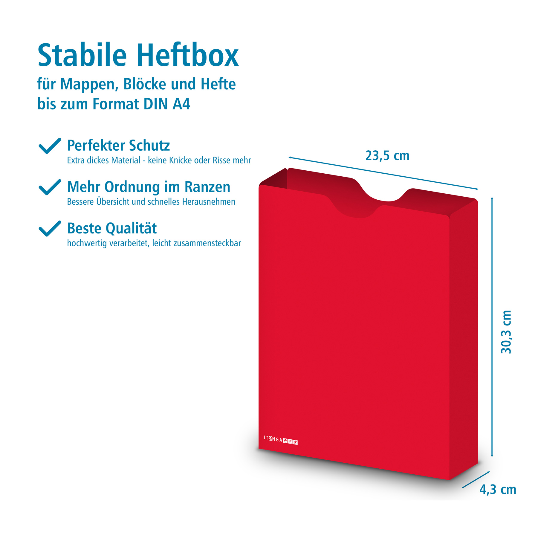 itenga Heftbox DIN A4 Hochformat aus PP rot
