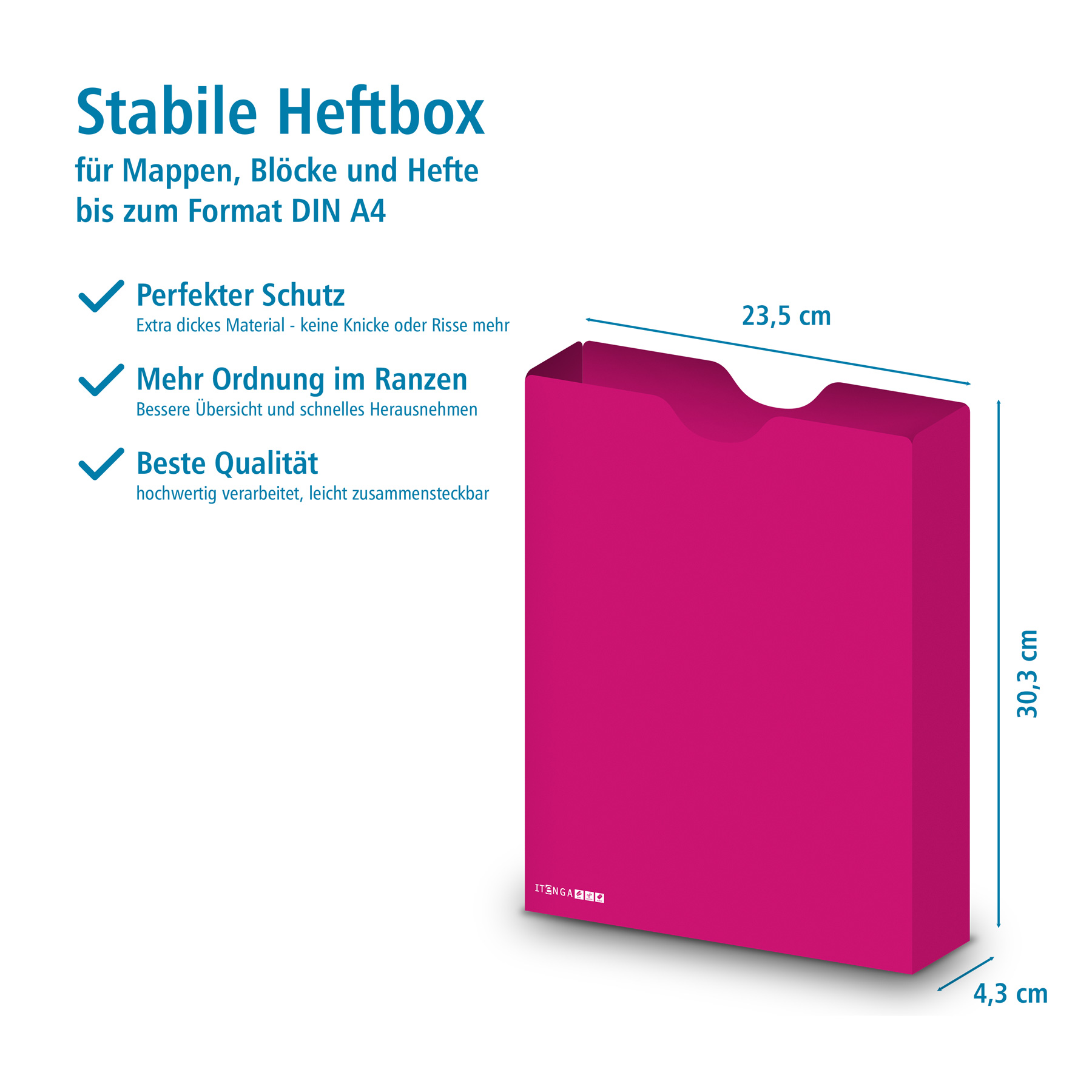 itenga Heftbox DIN A4 Hochformat aus PP pink