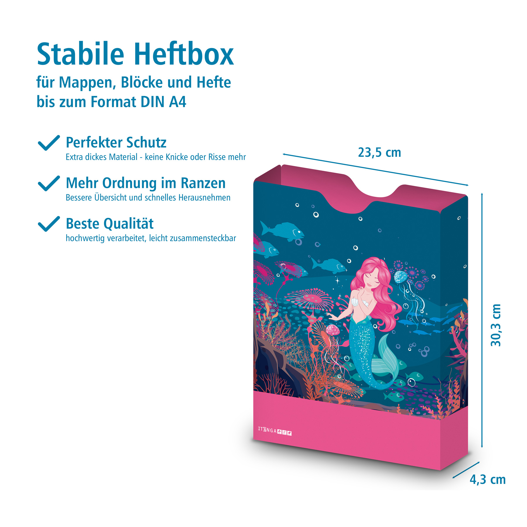 itenga Heftbox DIN A4 Hochformat aus PP Motiv Meerjungfrau