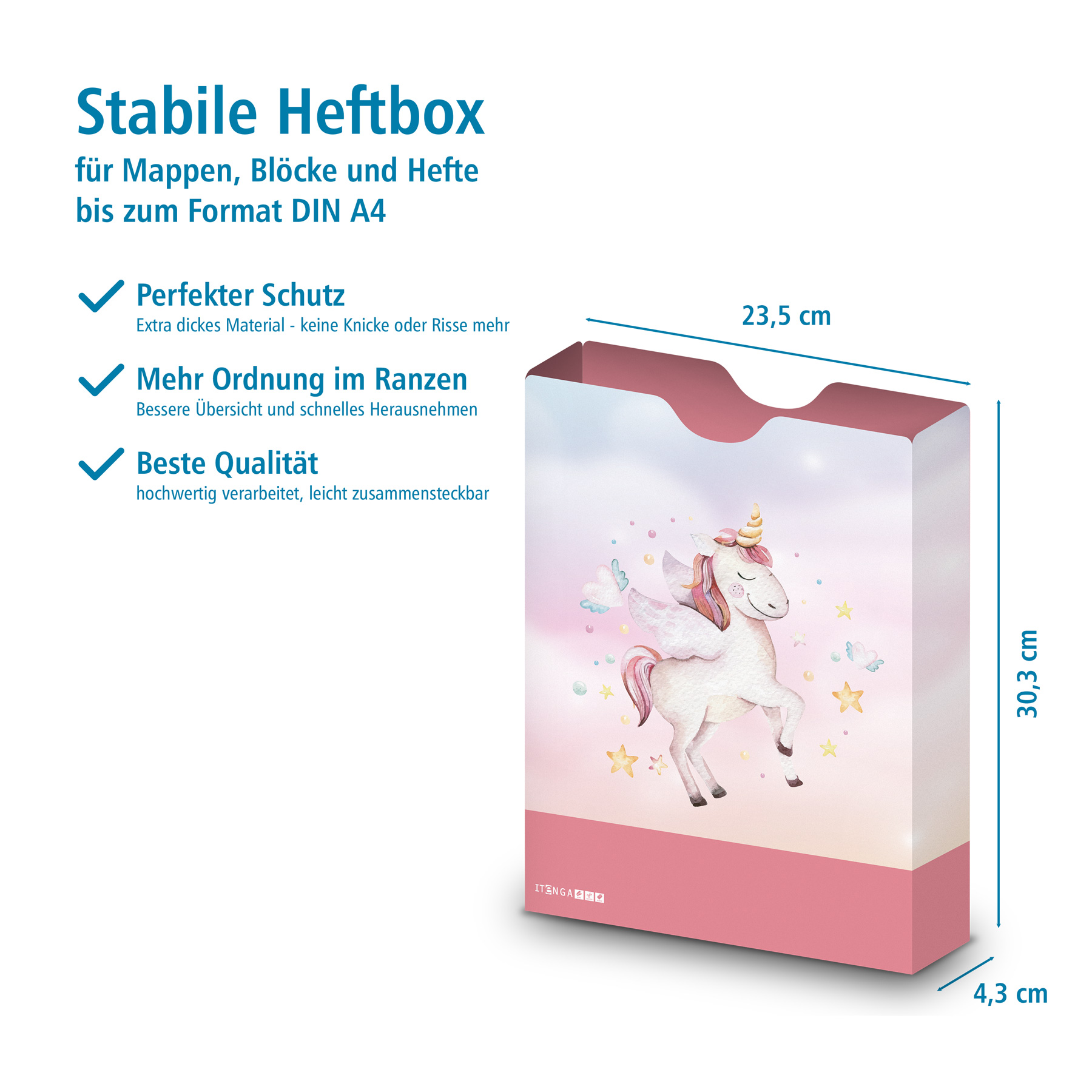 itenga Heftbox DIN A4 Hochformat aus PP Motiv Einhorn Wa...
