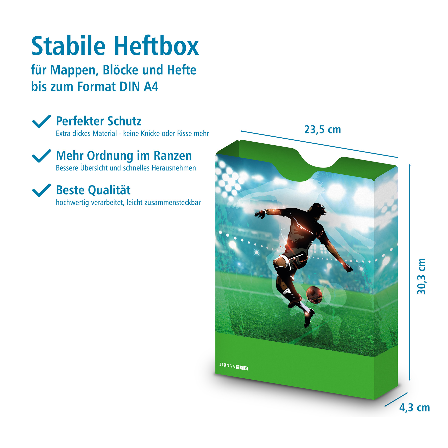 itenga Heftbox DIN A4 Hochformat aus PP Motiv Fussball