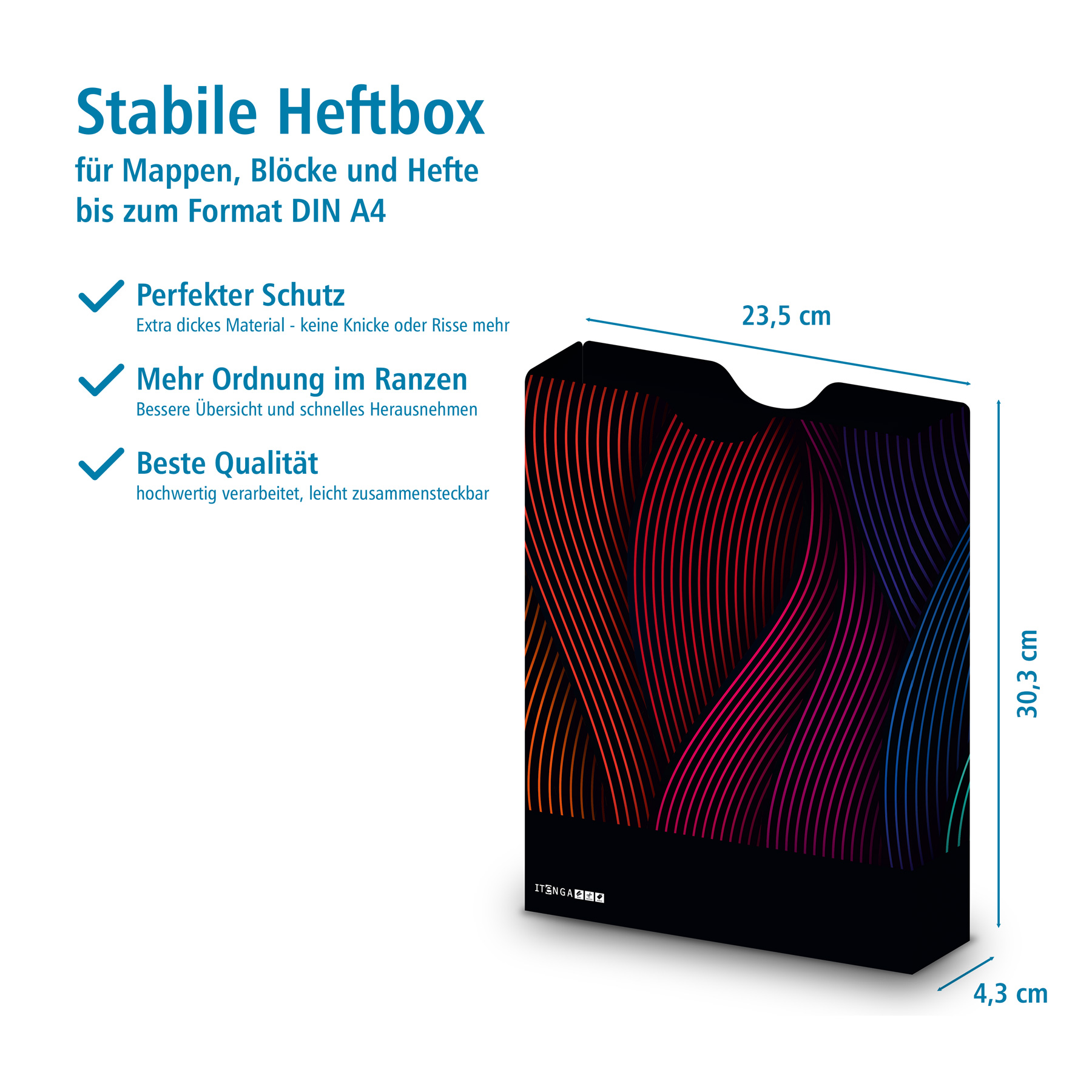 itenga Heftbox DIN A4 Hochformat aus PP Motiv Wellen