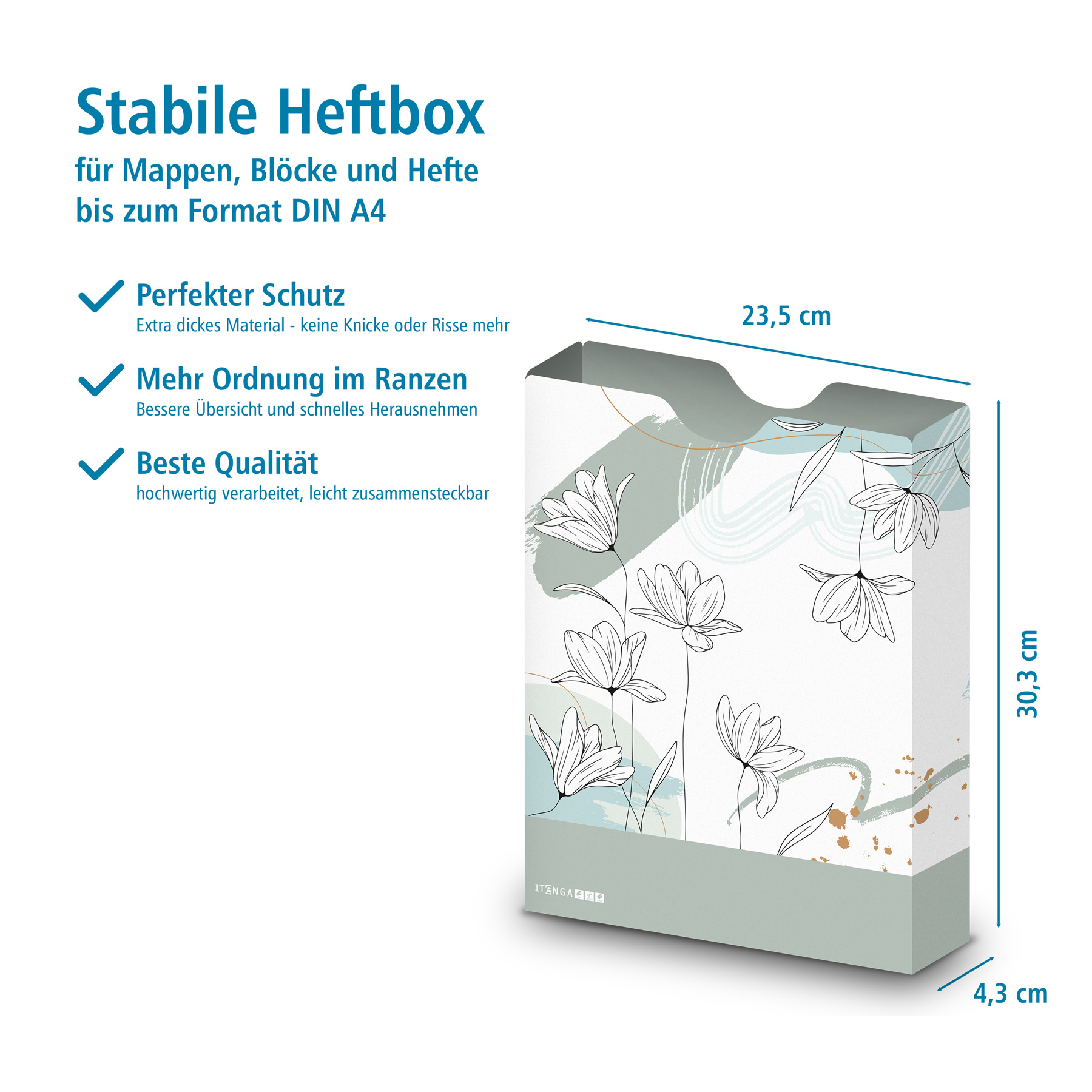 itenga Heftbox DIN A4 Hochformat aus PP Motiv Blumenmoti...