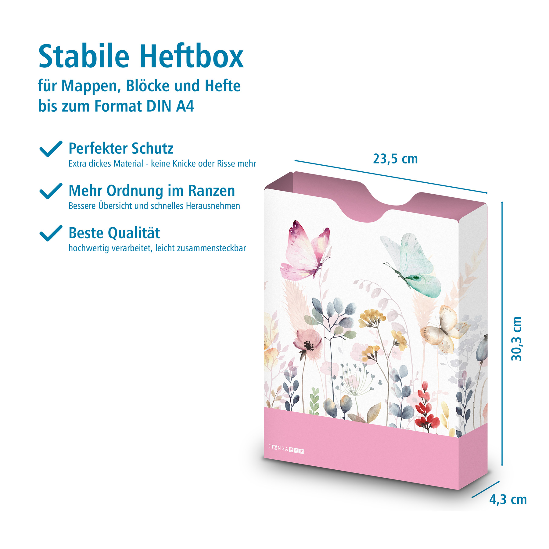 itenga Heftbox DIN A4 Hochformat aus PP Motiv Schmetterling