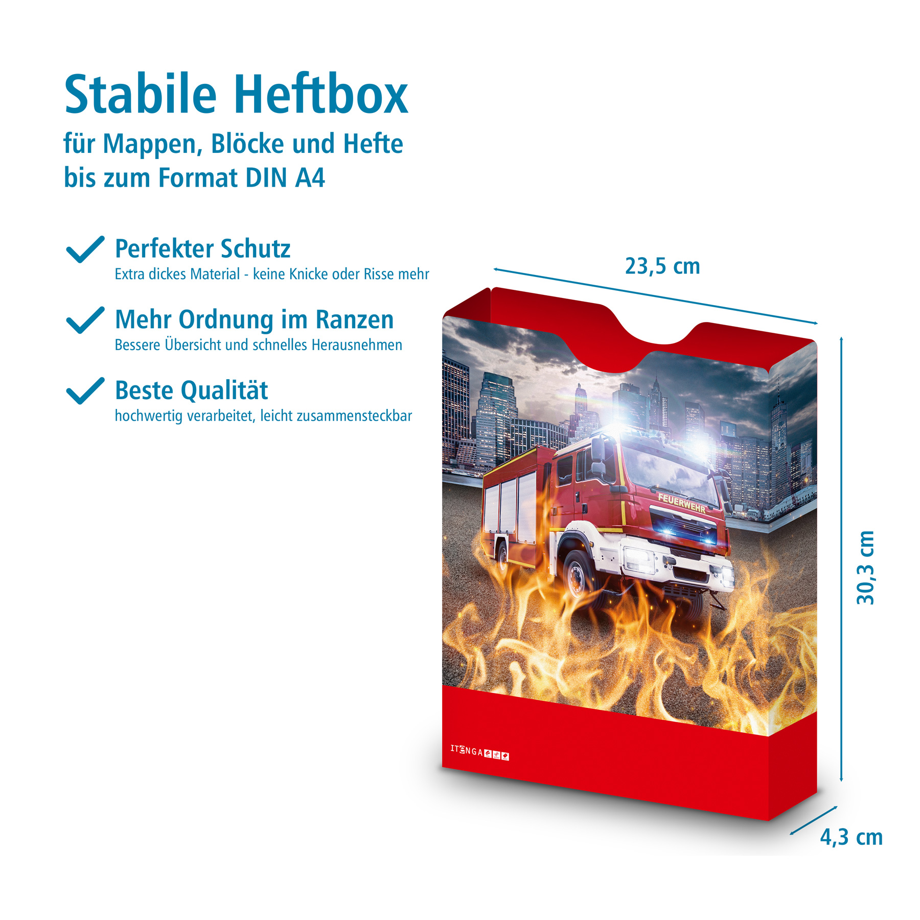 itenga Heftbox DIN A4 Hochformat aus PP Motiv Feuerwehr
