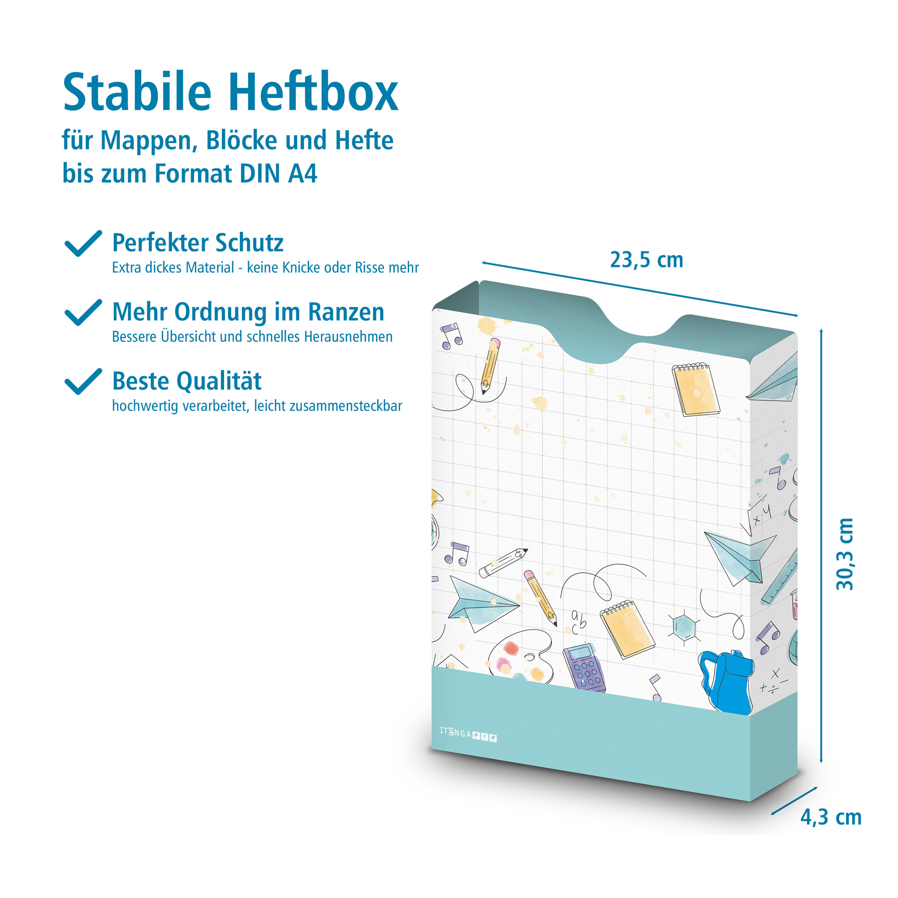 itenga Heftbox DIN A4 Hochformat aus PP Motiv Doodles