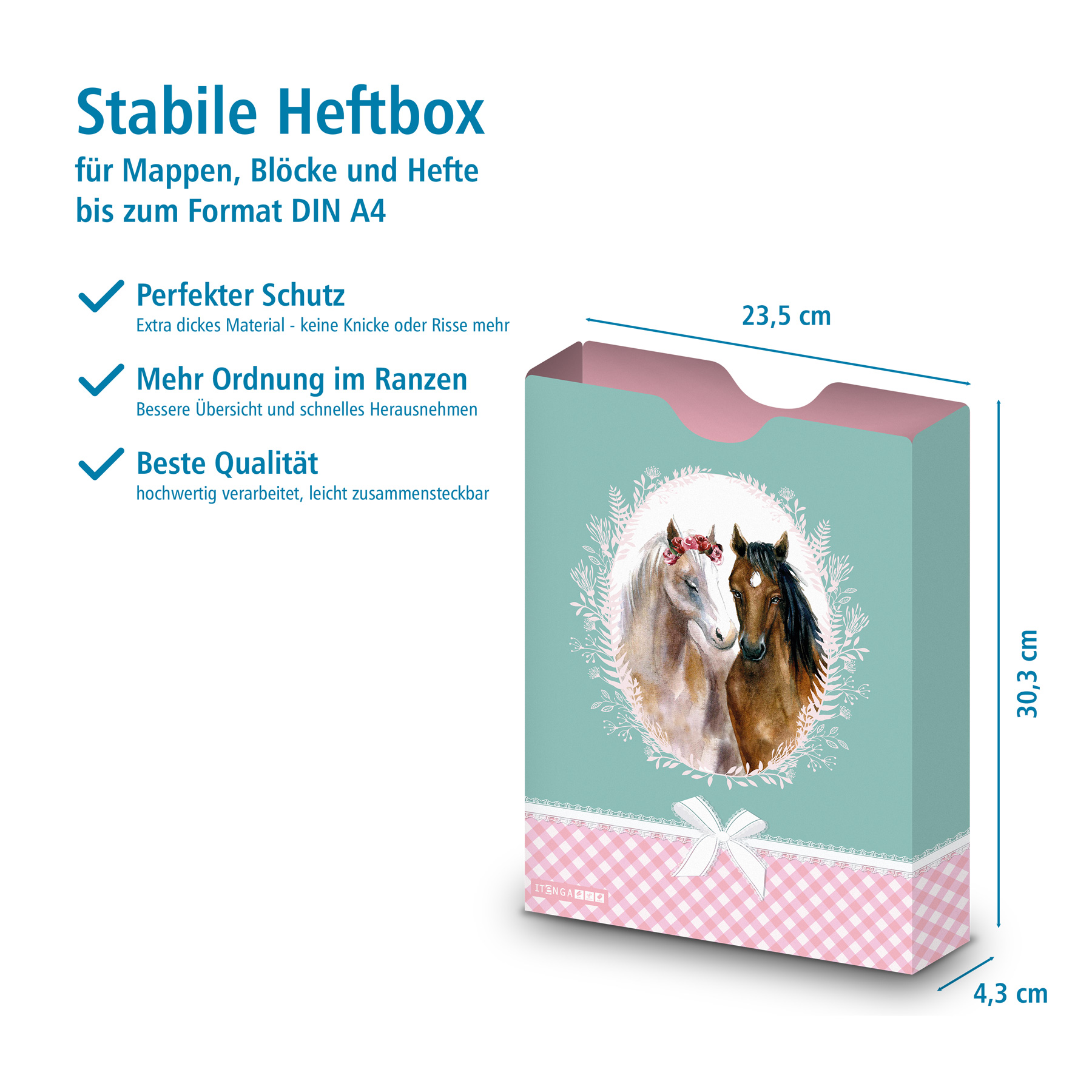 itenga Heftbox DIN A4 Hochformat aus PP Motiv Pferd