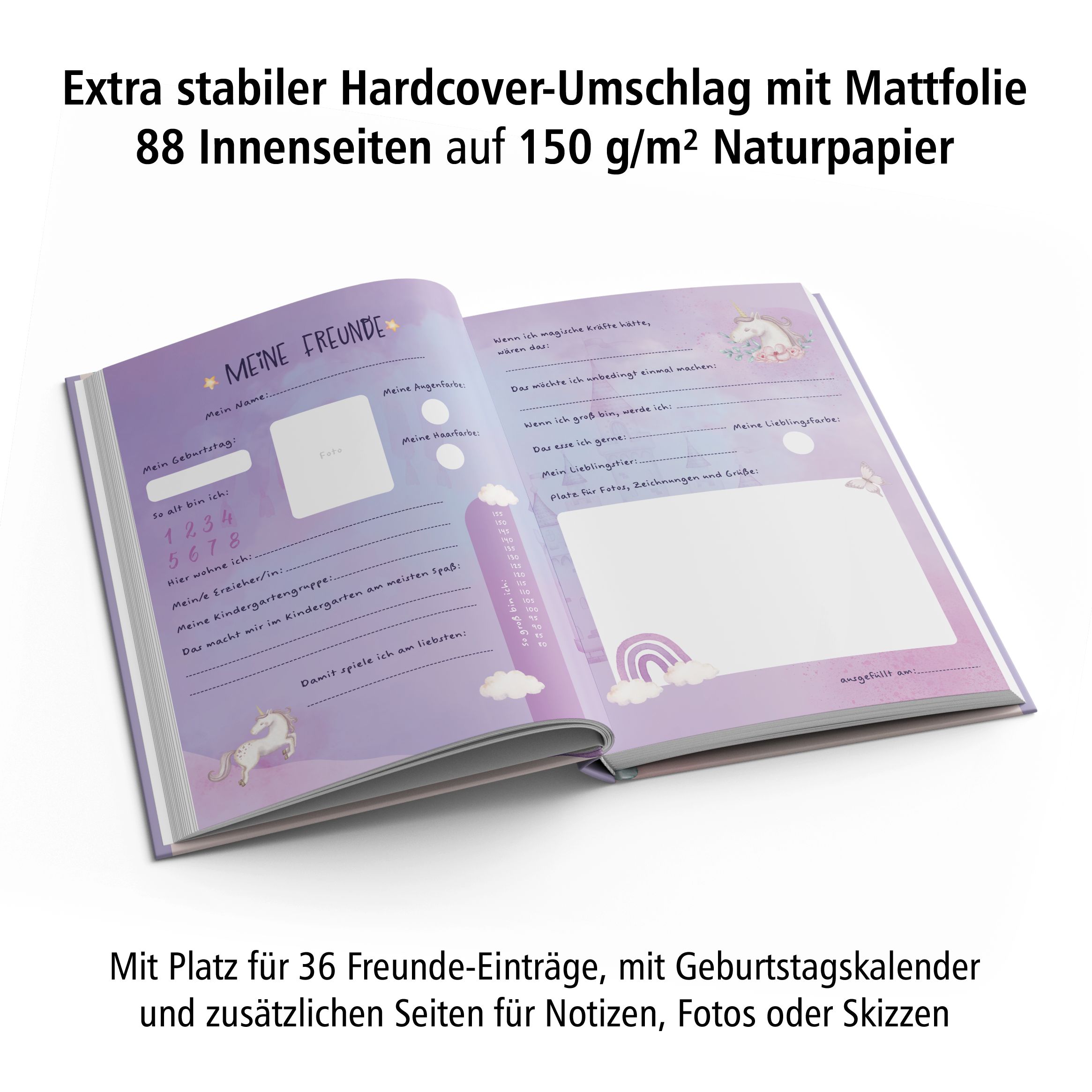 itenga Kindergarten Freundebuch Motiv Einhorn Wasserfarb...
