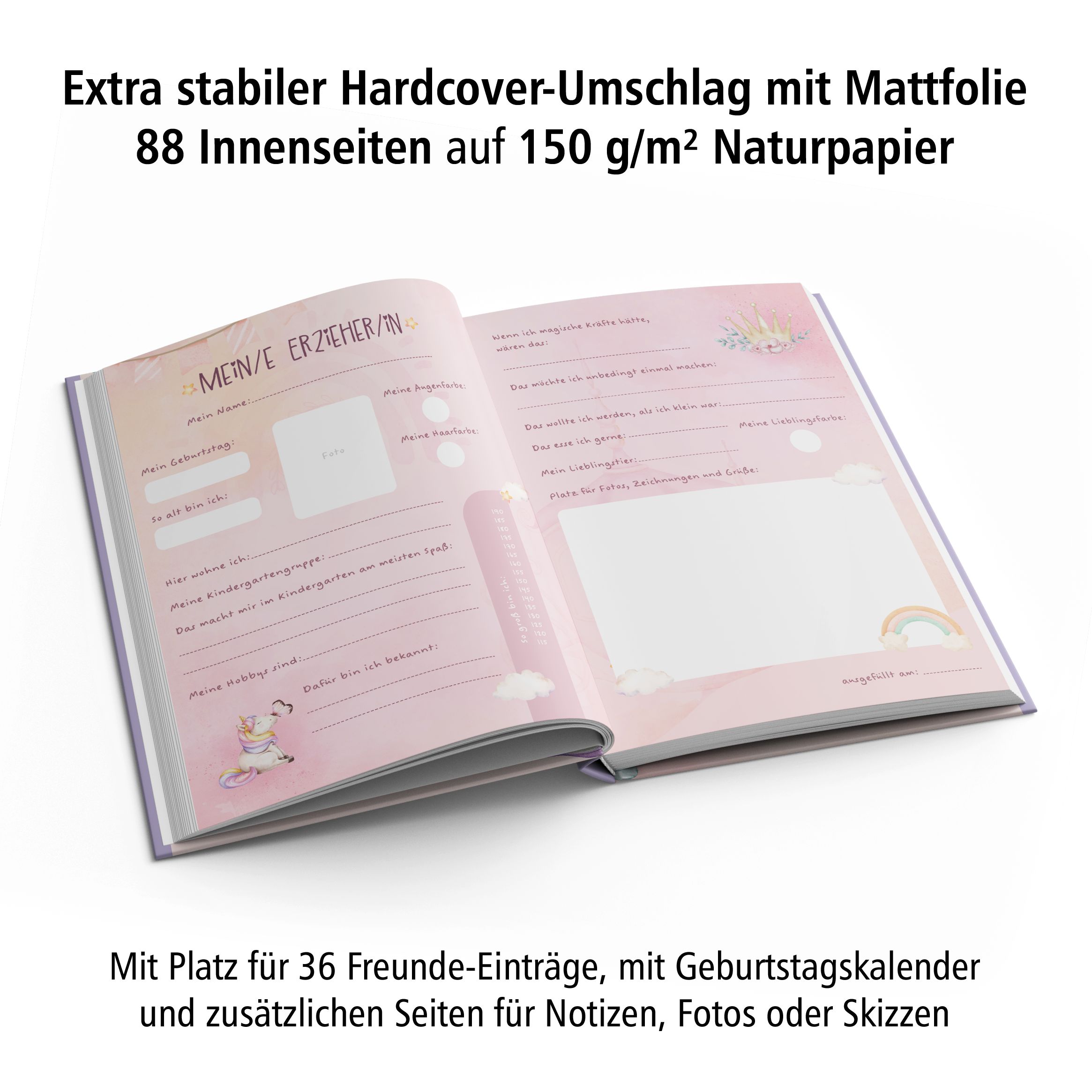 itenga Kindergarten Freundebuch Motiv Einhorn Wasserfarb...