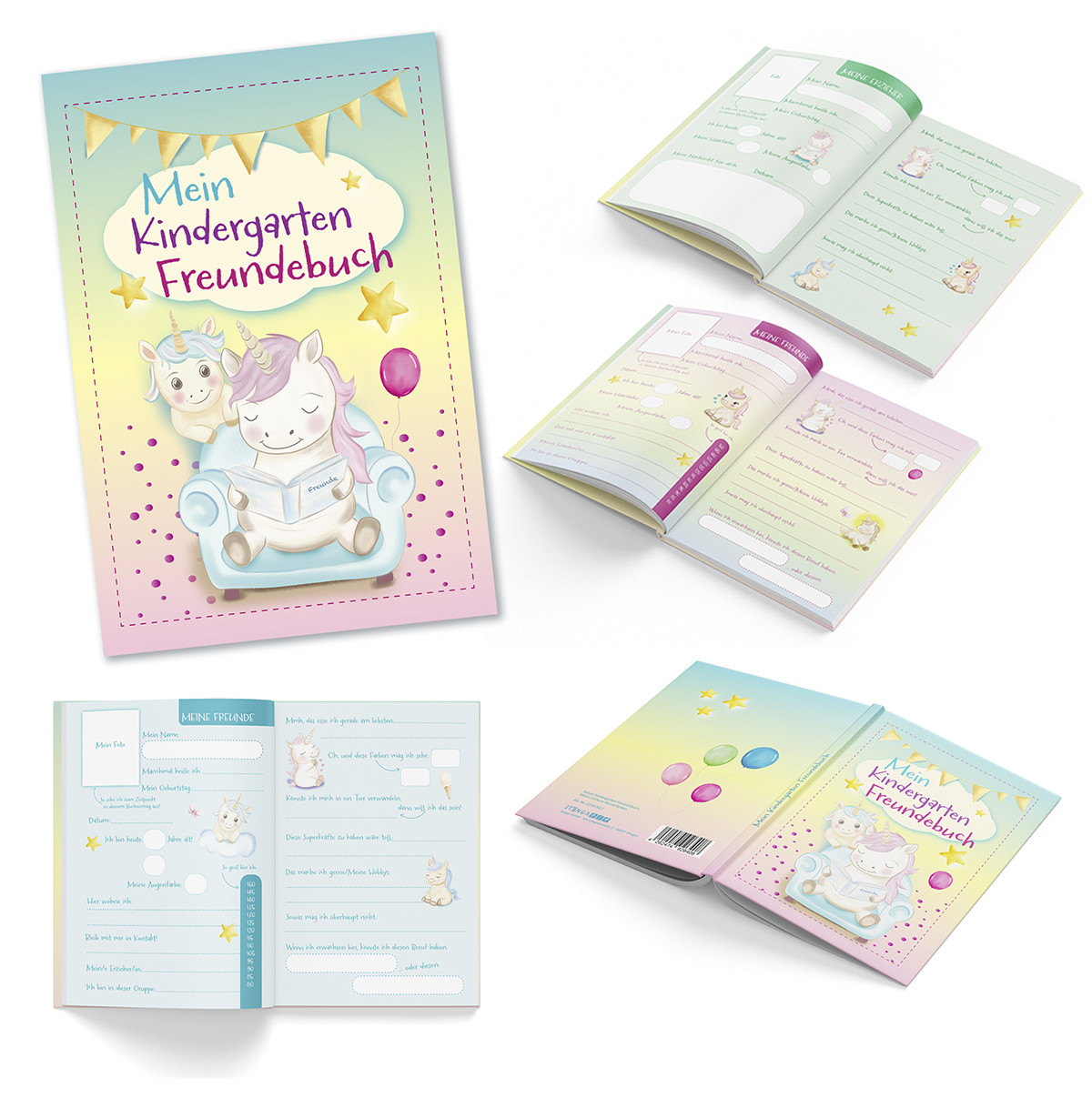 itenga Kindergarten Freundebuch Motiv Einhorn DIN A5, 88...