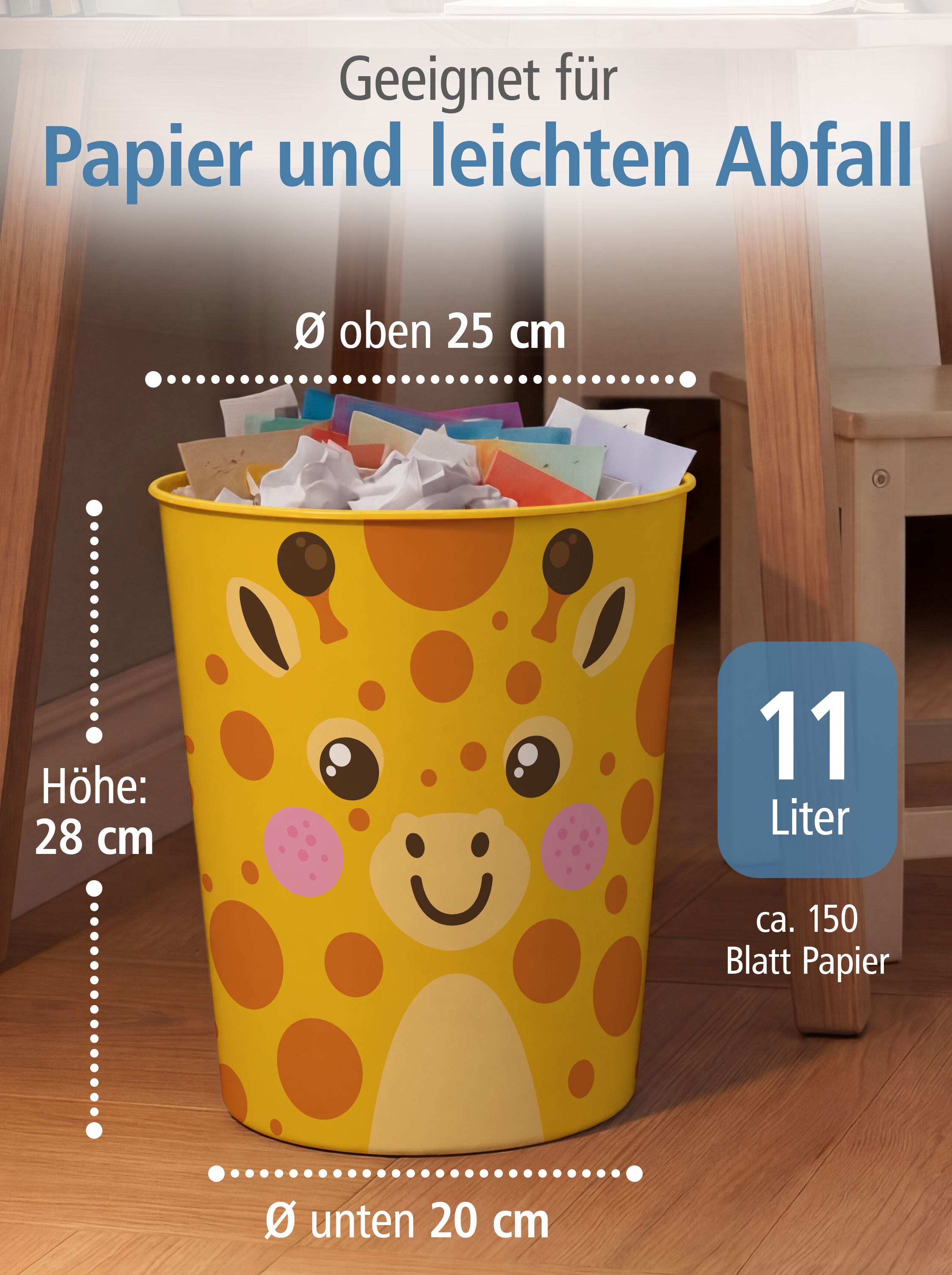 itenga Papierkorb Tiermotiv - GIRAFFE - Kawaii Design - ...