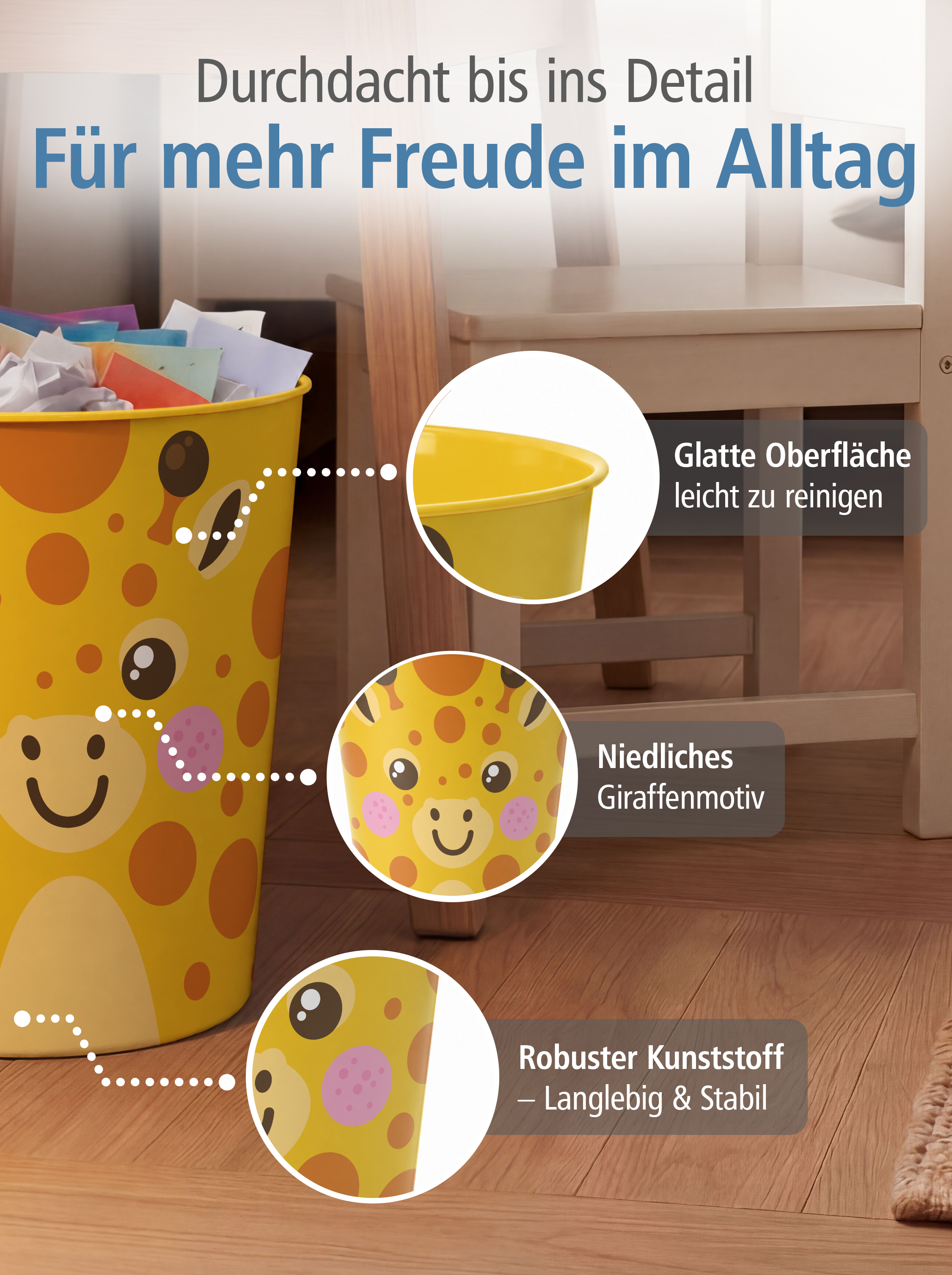itenga Papierkorb Tiermotiv - GIRAFFE - Kawaii Design - ...