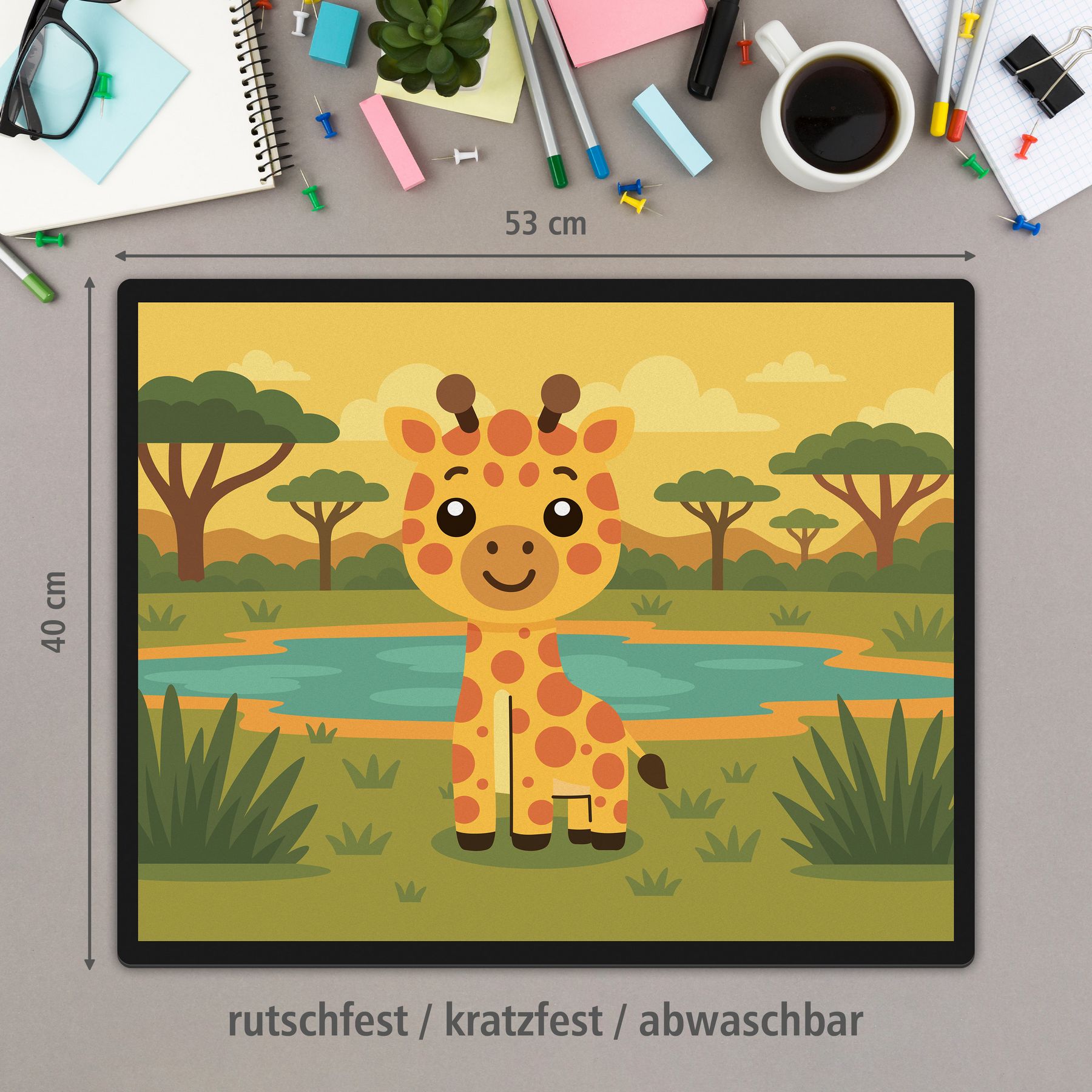 itenga Schreibunterlage V1 Motiv GIRAFFE im Kawaii Design