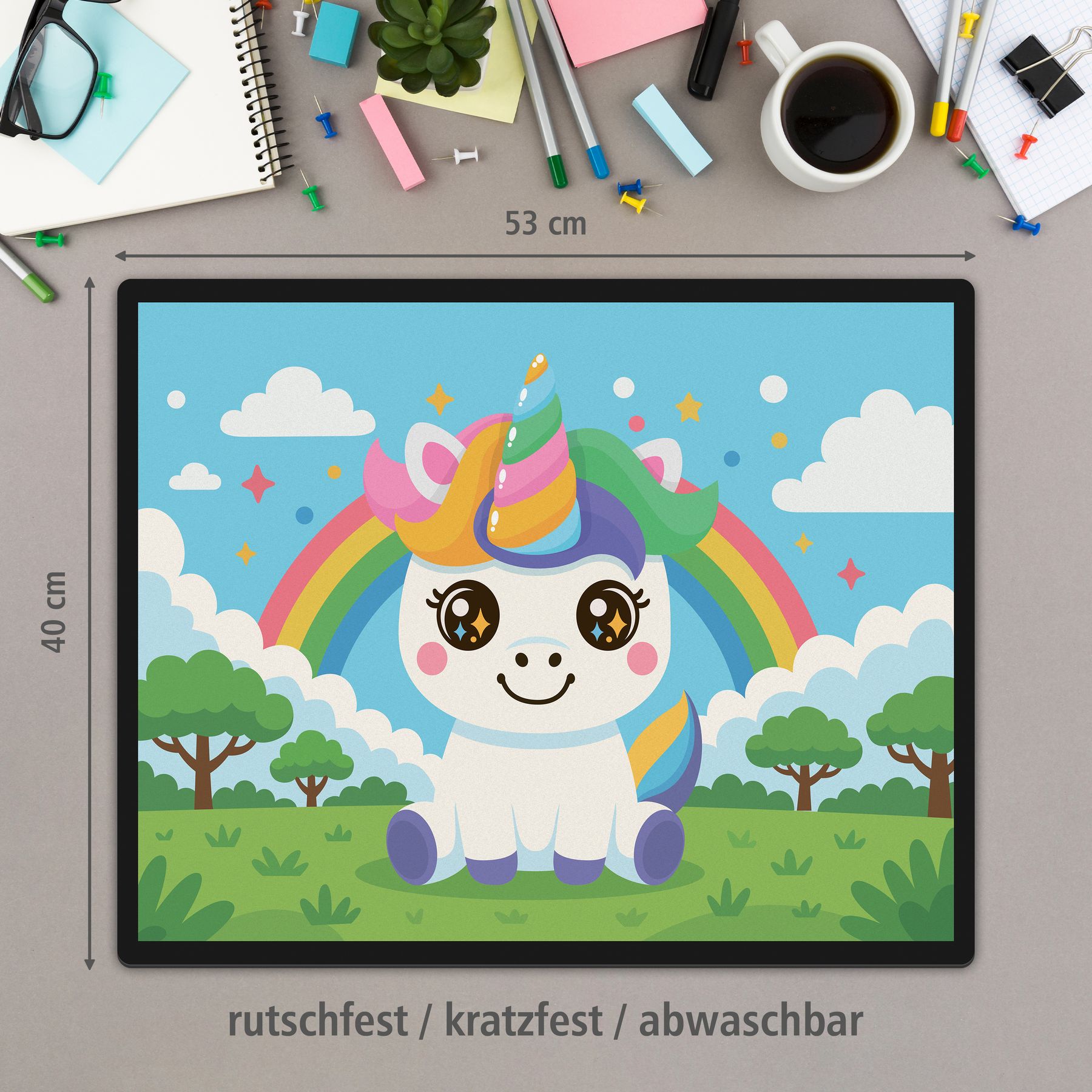 itenga Schreibunterlage V1 Motiv EINHORN im Kawaii Design