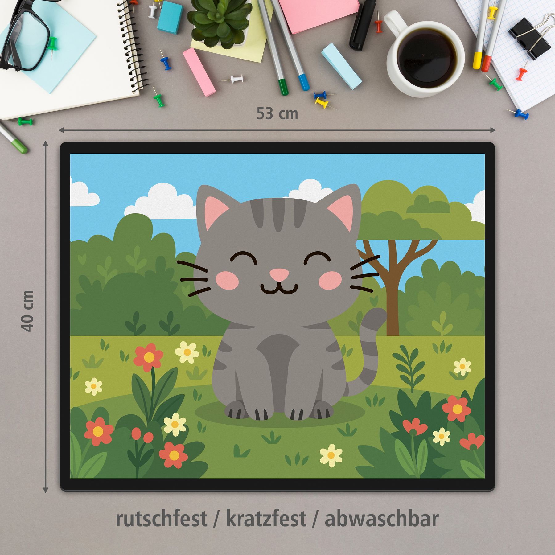 itenga Schreibunterlage V1 Motiv KATZE im Kawaii Design
