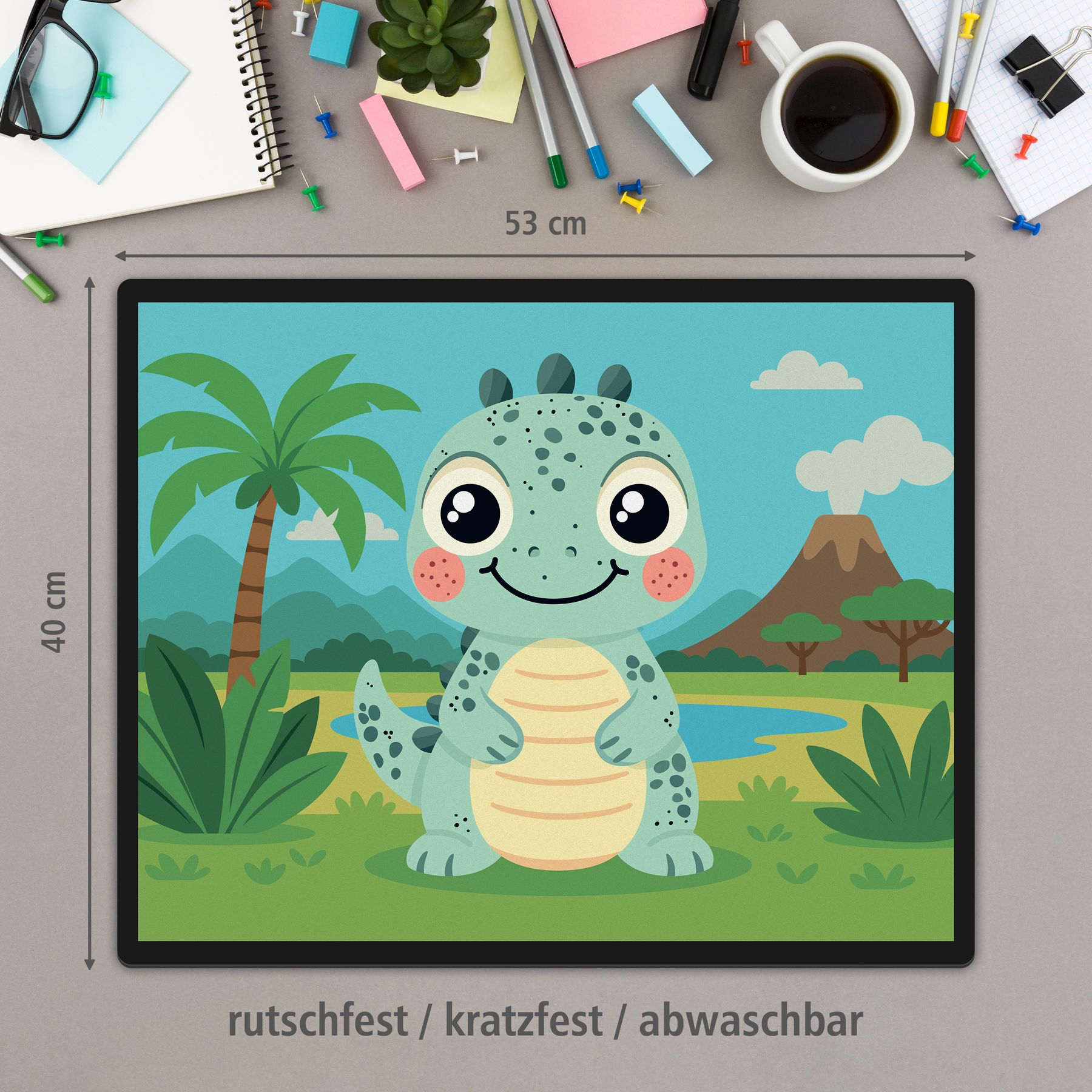 itenga Schreibunterlage V1 Motiv DINO im Kawaii Design