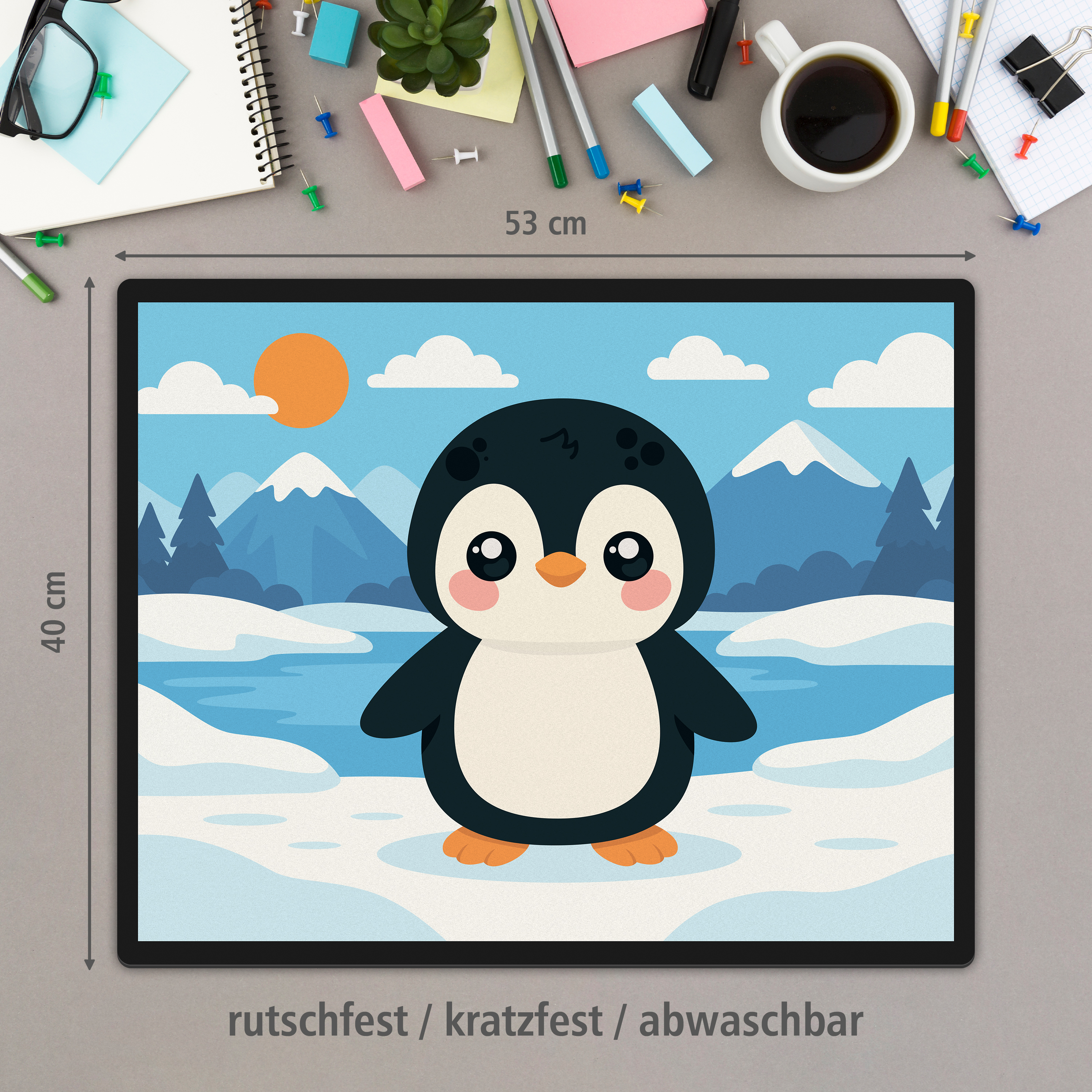 itenga Schreibunterlage V1 Motiv PINGUIN im Kawaii Design
