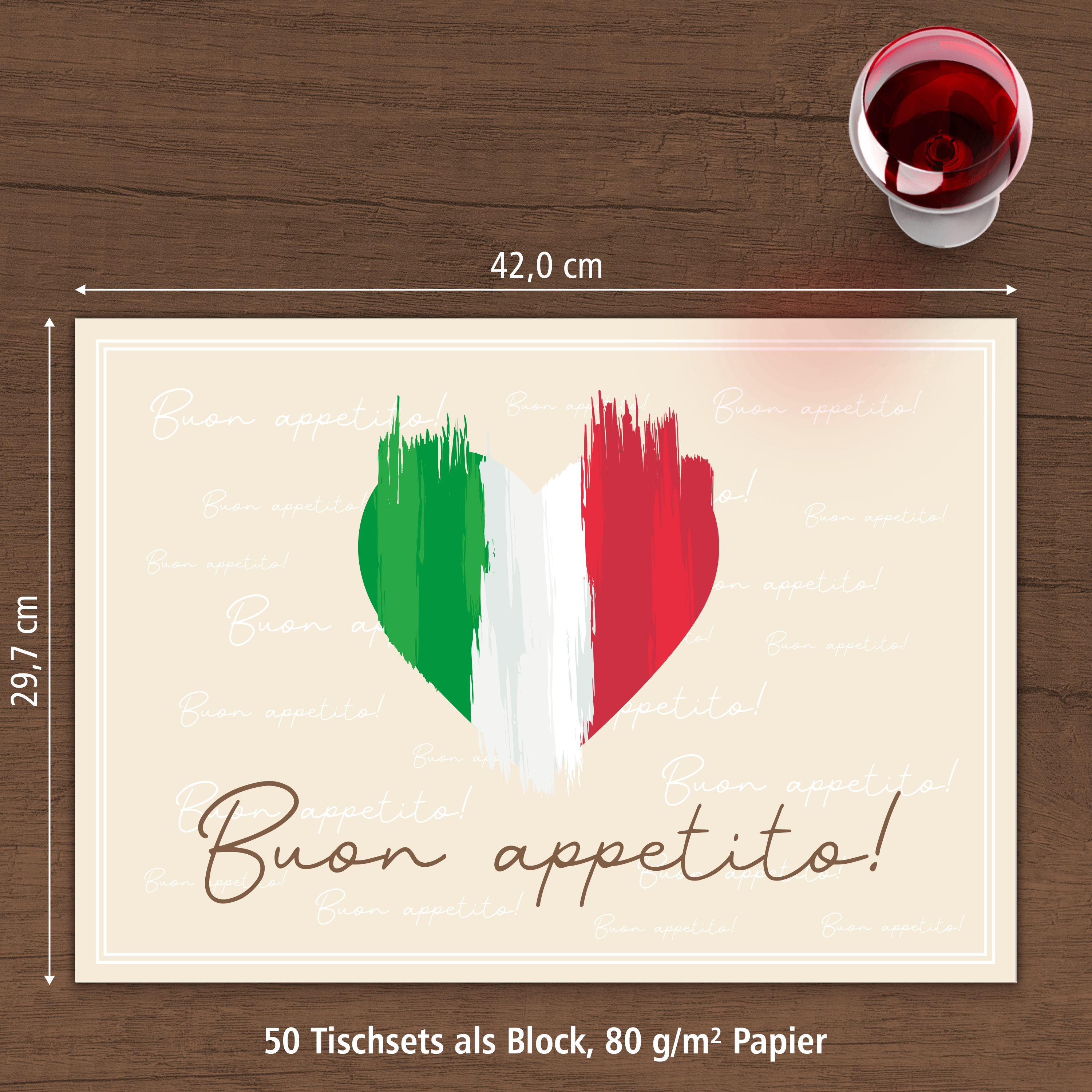 itenga Tischset ITALIEN 50 Blatt Papier DIN A3 HERZ